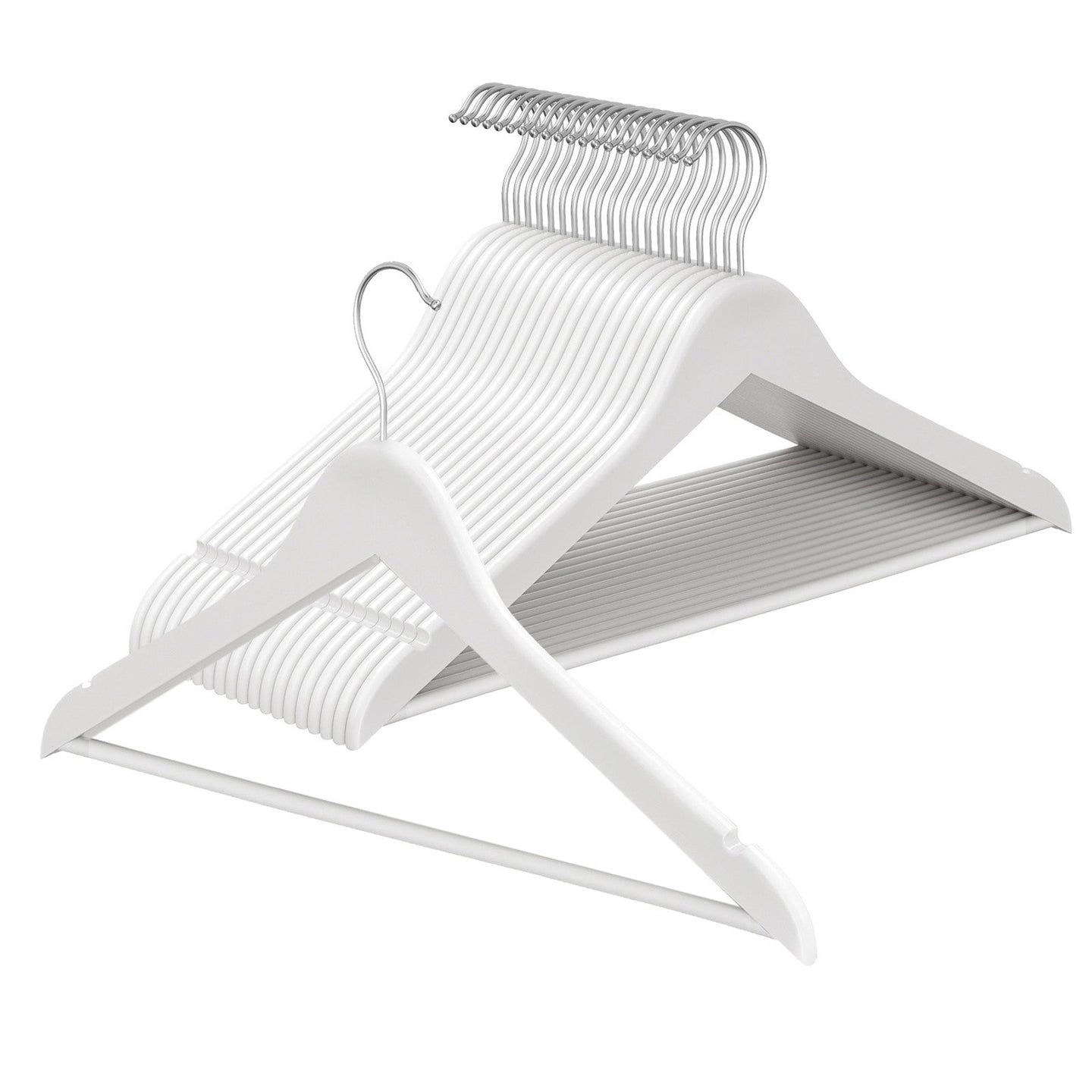 Set of 20 Solid Birch Wood Clothes Hangers - 360° Swivel Hooks - Natural Beige