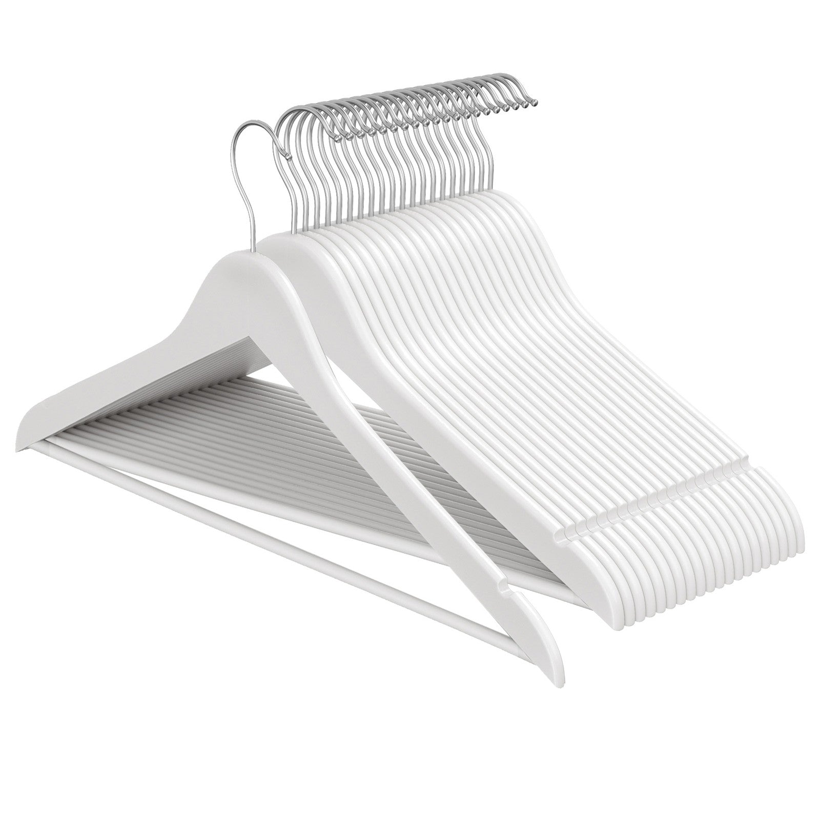 Set of 20 Solid Birch Wood Clothes Hangers - 360° Swivel Hooks - Natural Beige