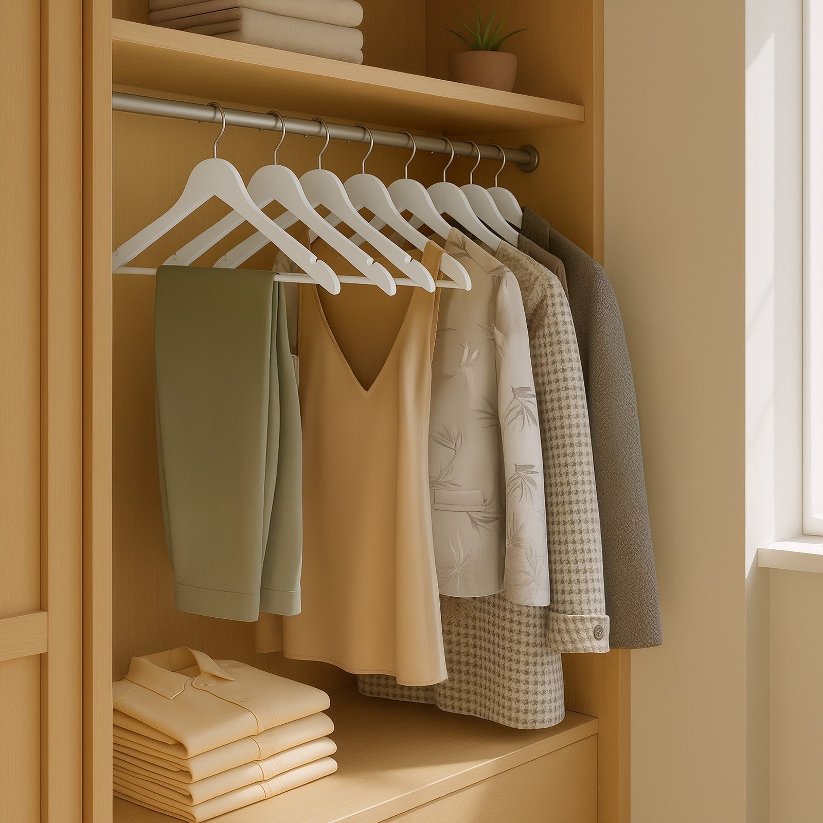Set of 20 Solid Birch Wood Clothes Hangers - 360° Swivel Hooks - Natural Beige