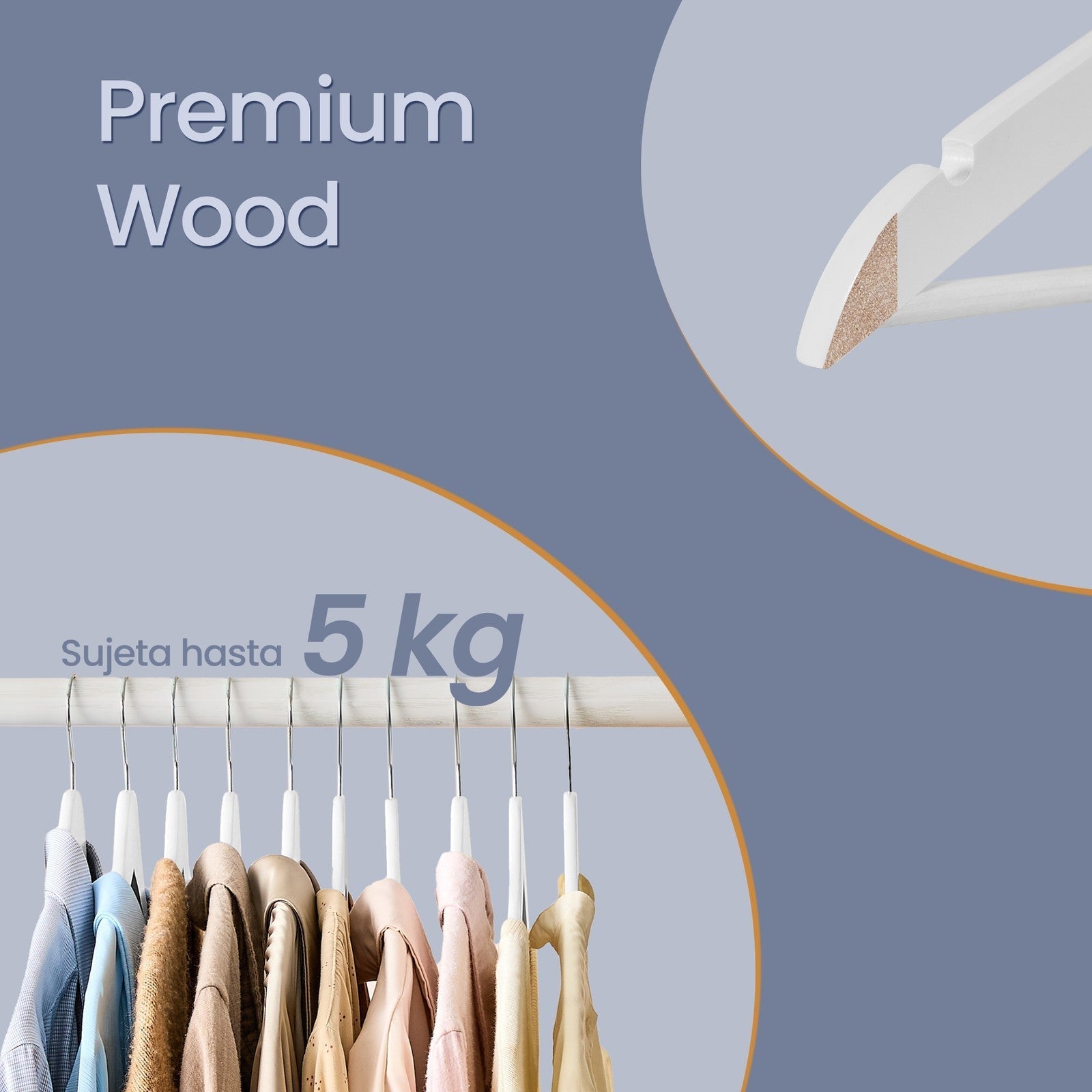 Set of 20 Solid Birch Wood Clothes Hangers - 360° Swivel Hooks - Natural Beige