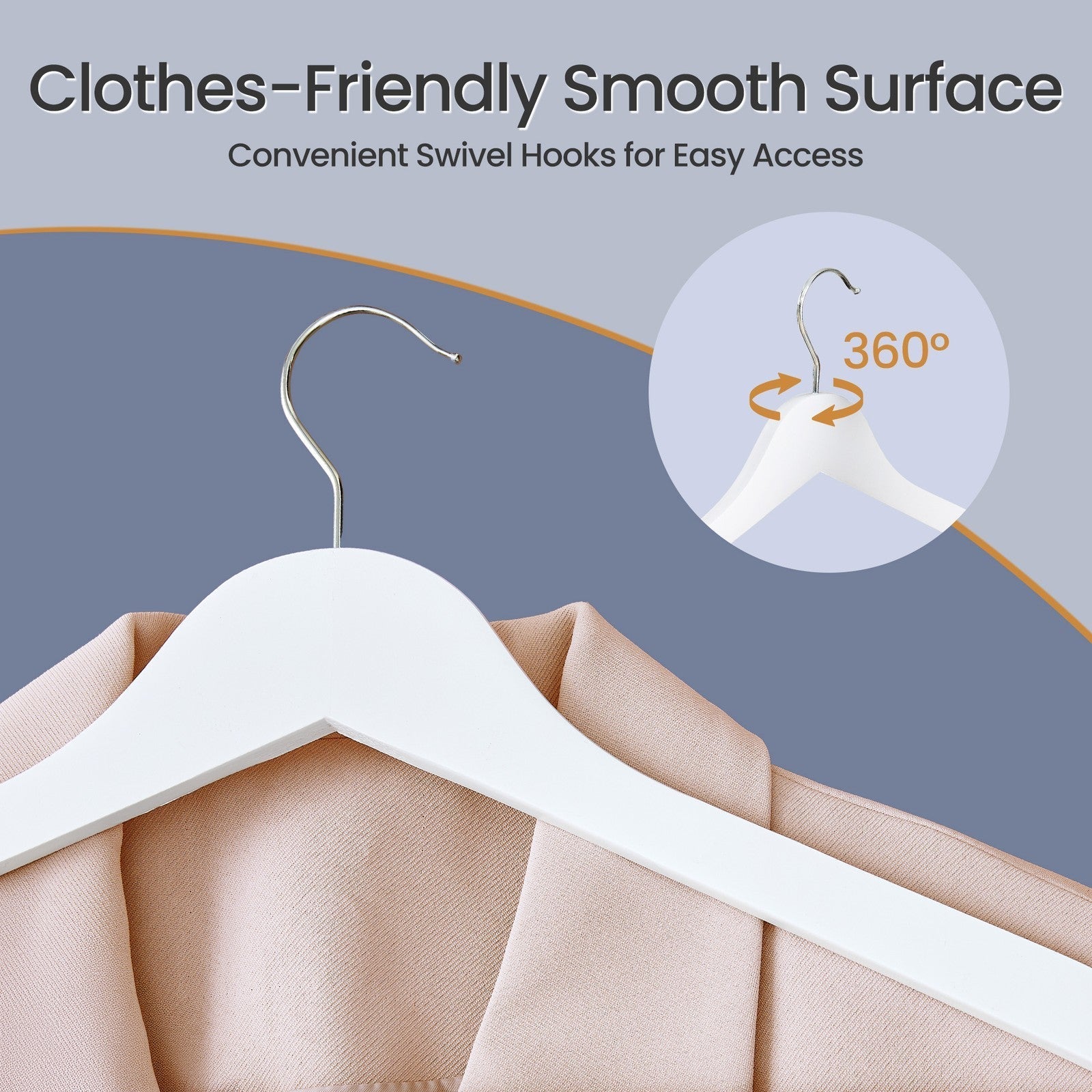 Set of 20 Solid Birch Wood Clothes Hangers - 360° Swivel Hooks - Natural Beige