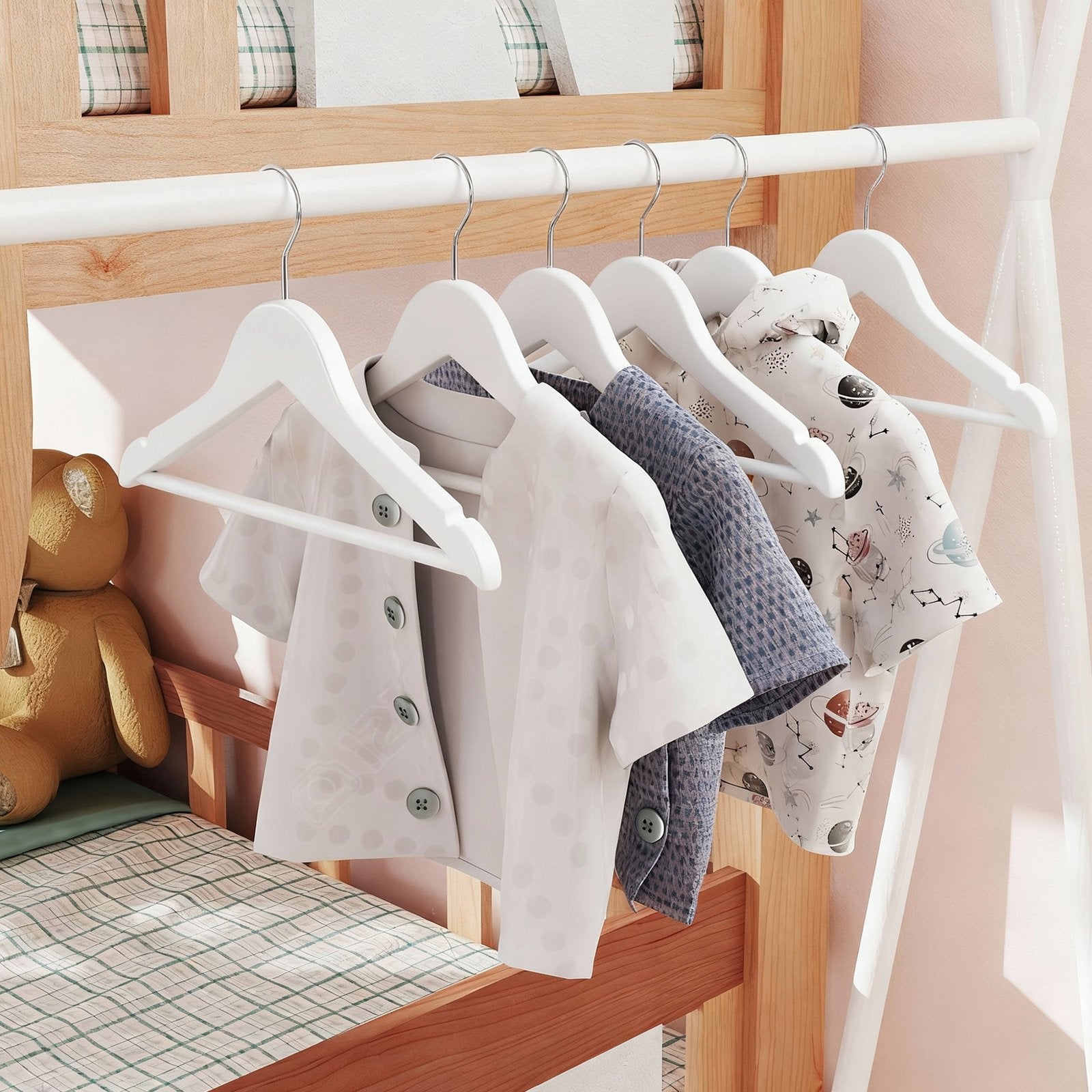 Kids' Wooden Clothes Hangers - 20-Pack - Solid Wood - 360° Swivel Hook
