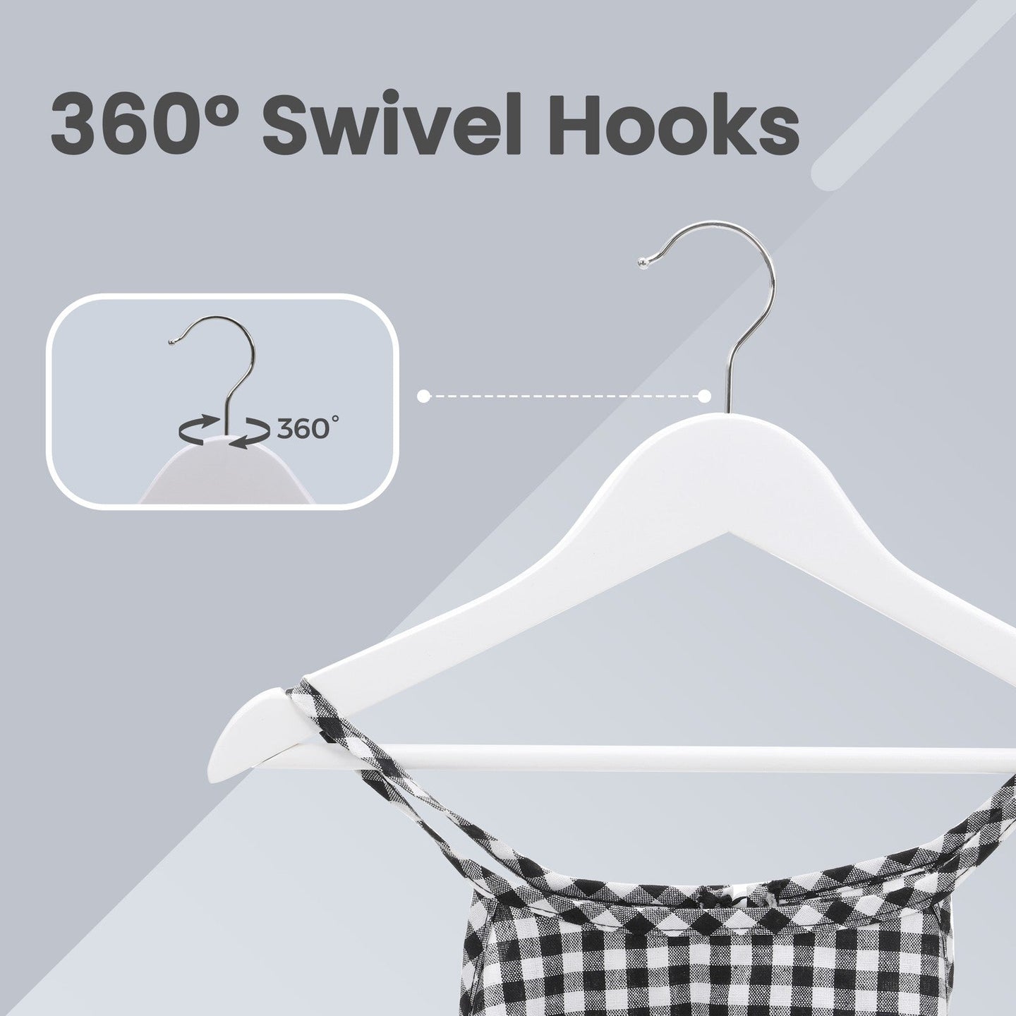 Kids' Wooden Clothes Hangers - 20-Pack - Solid Wood - 360° Swivel Hook