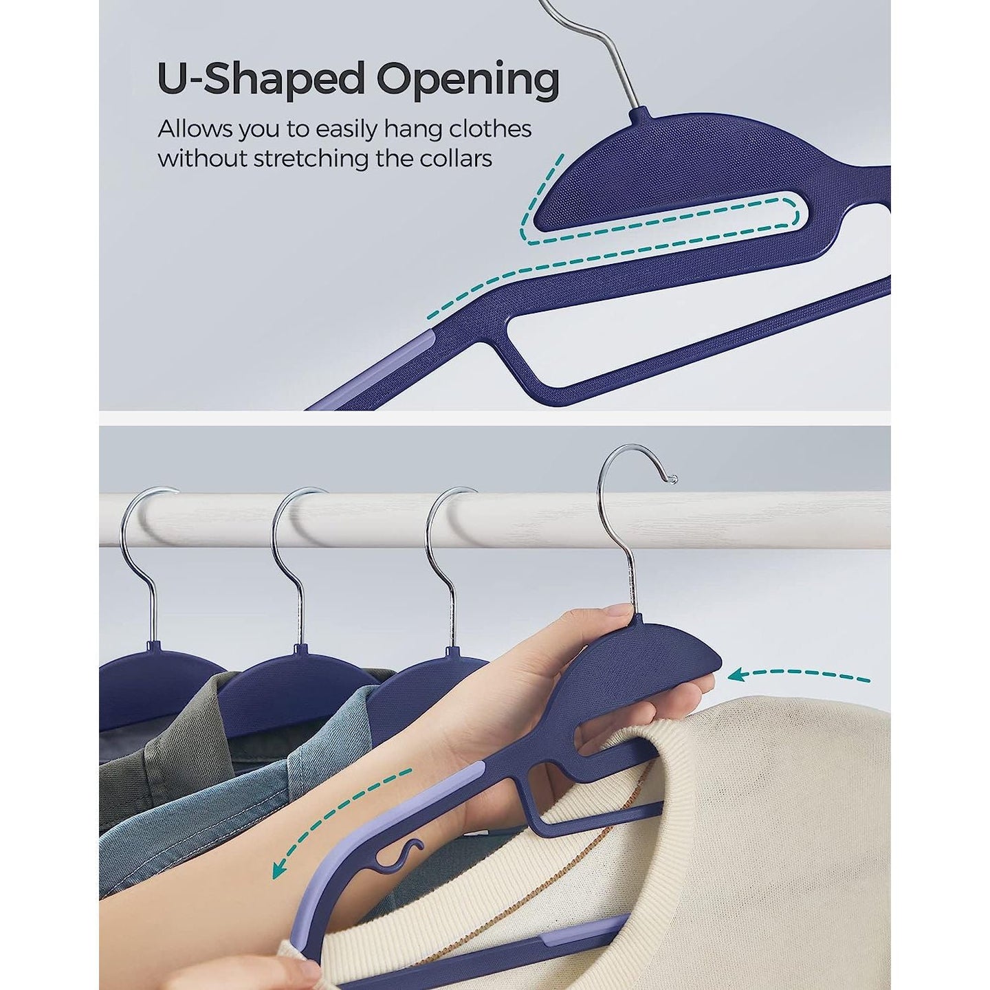 Set of 20 Plastic Hangers - Plastic - Dark Blue Ash - Thin Space Saving Non-Slip Design