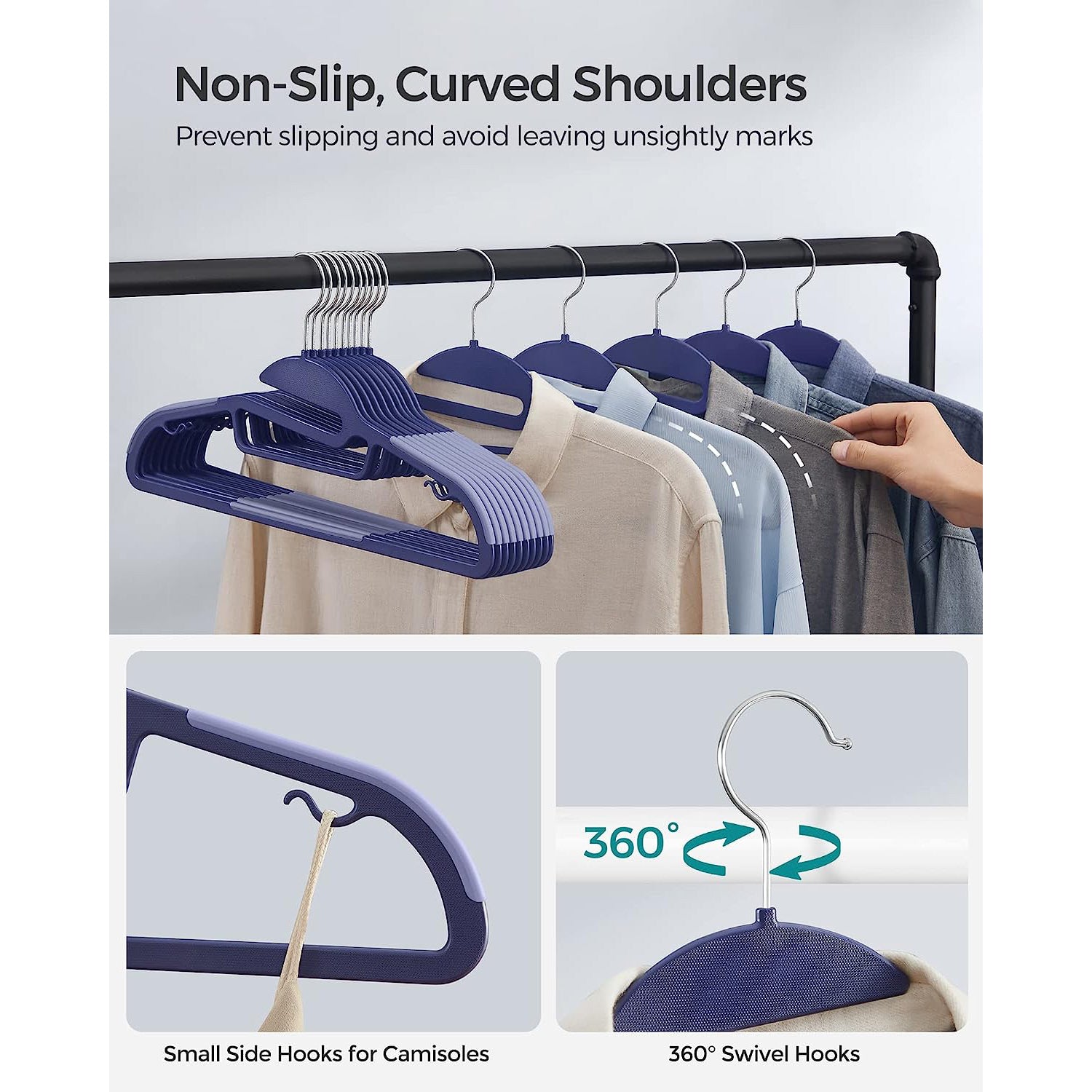 Set of 20 Plastic Hangers - Plastic - Dark Blue Ash - Thin Space Saving Non-Slip Design