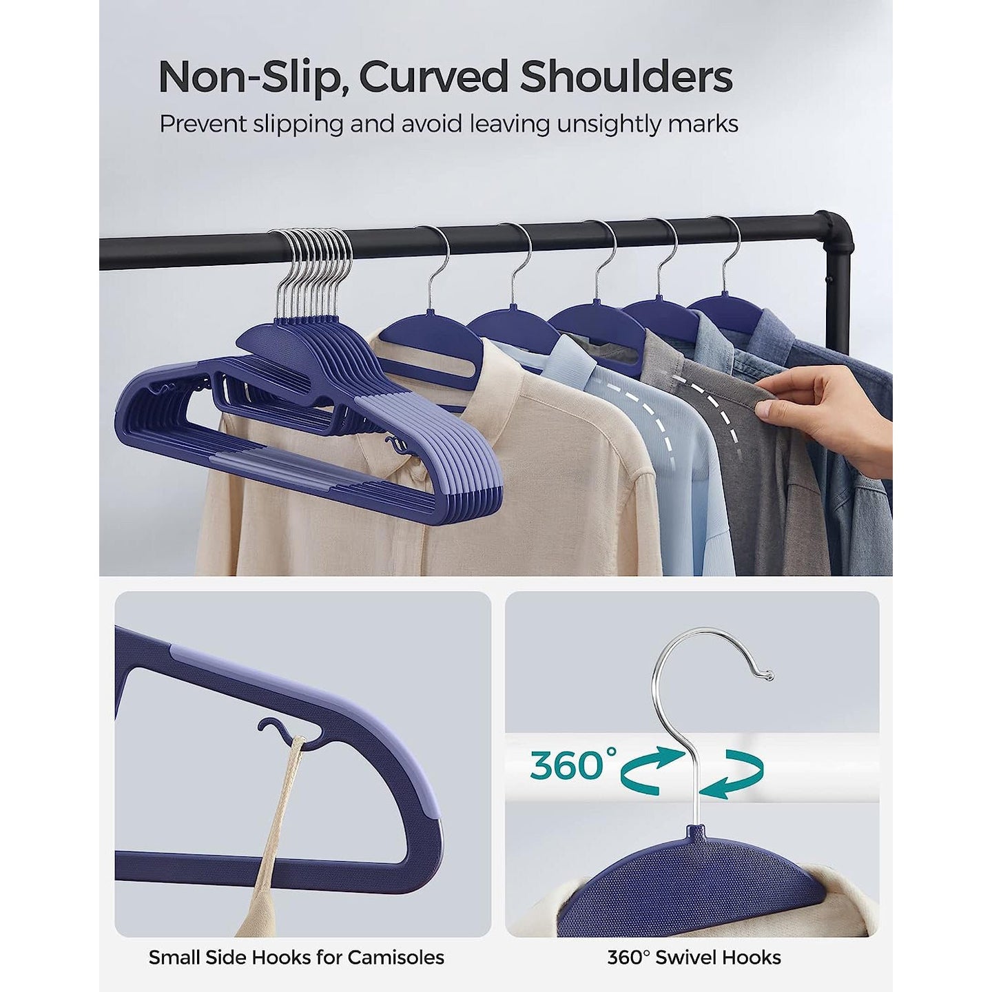 Set of 20 Plastic Hangers - Plastic - Dark Blue Ash - Thin Space Saving Non-Slip Design
