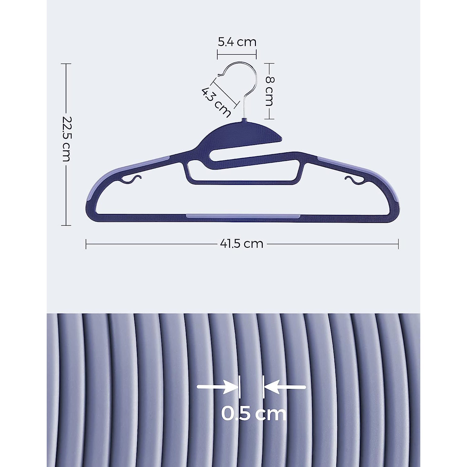 Set of 20 Plastic Hangers - Plastic - Dark Blue Ash - Thin Space Saving Non-Slip Design