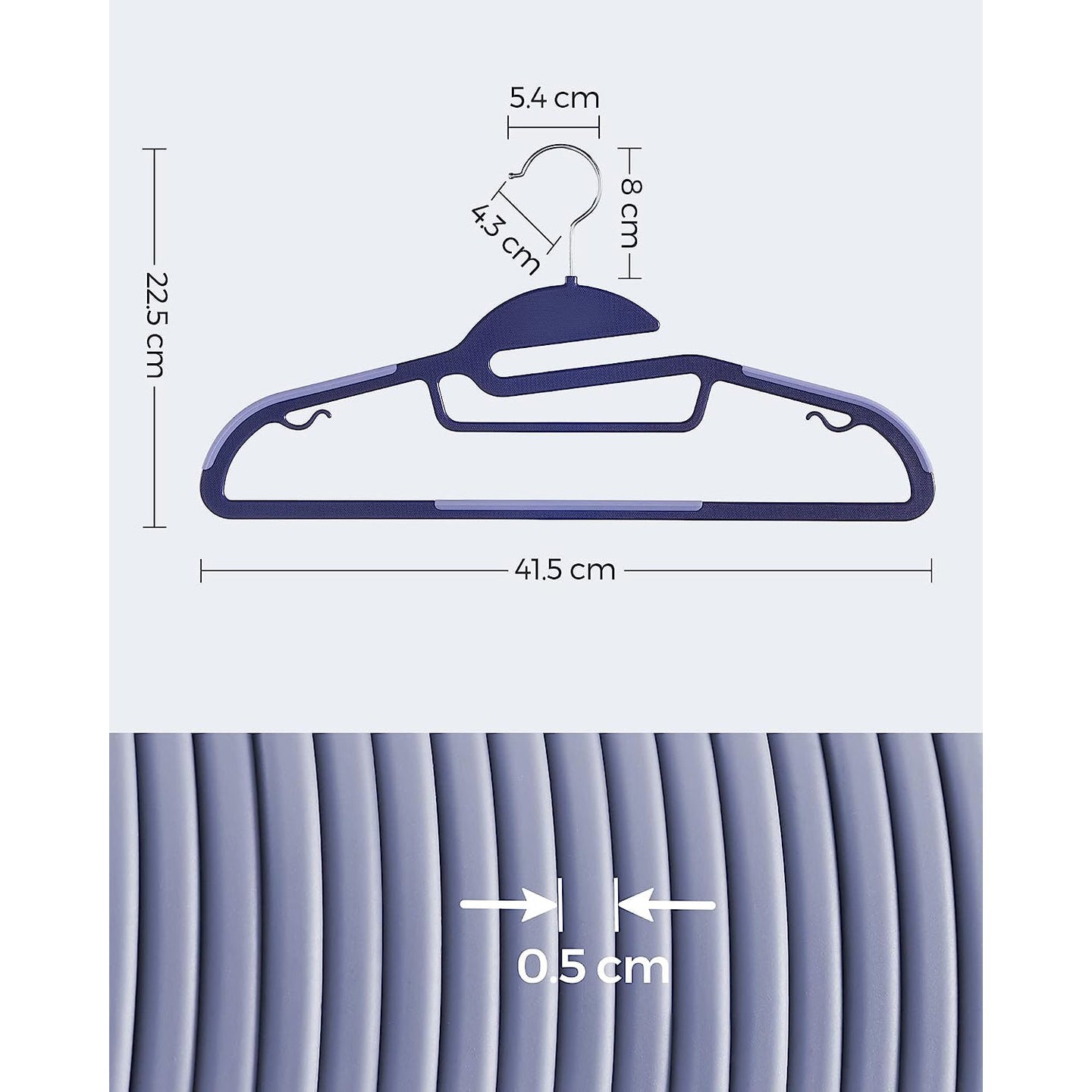 Set of 20 Plastic Hangers - Plastic - Dark Blue Ash - Thin Space Saving Non-Slip Design