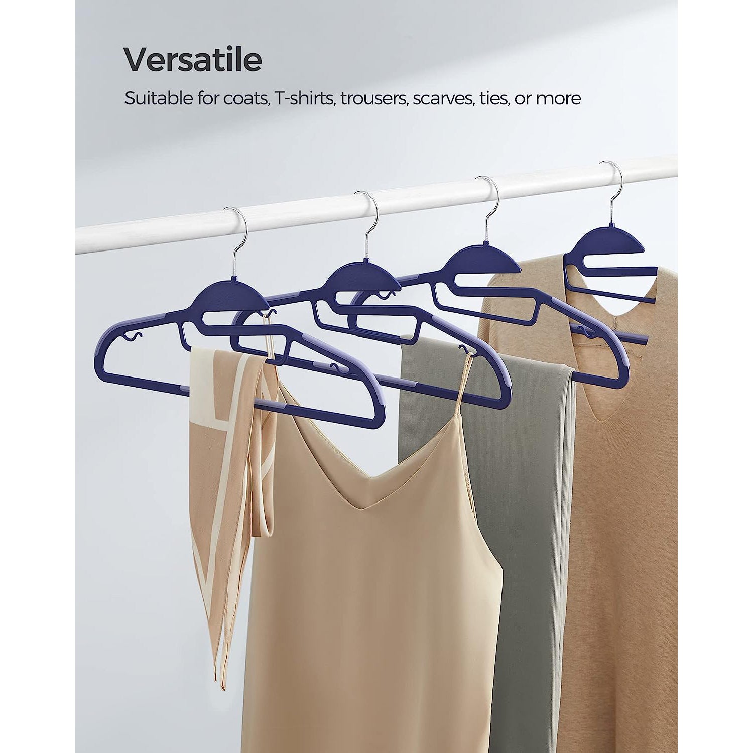 Set of 20 Plastic Hangers - Plastic - Dark Blue Ash - Thin Space Saving Non-Slip Design