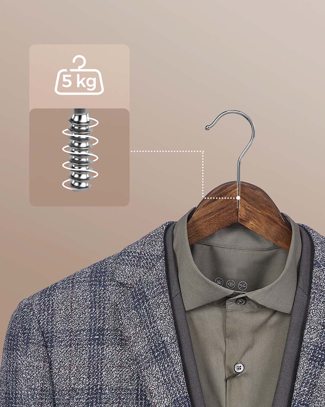 Wood Hangers - Maple Wood - Dark Walnut - 20-Pack with Shoulder Notches and Trousers Bar