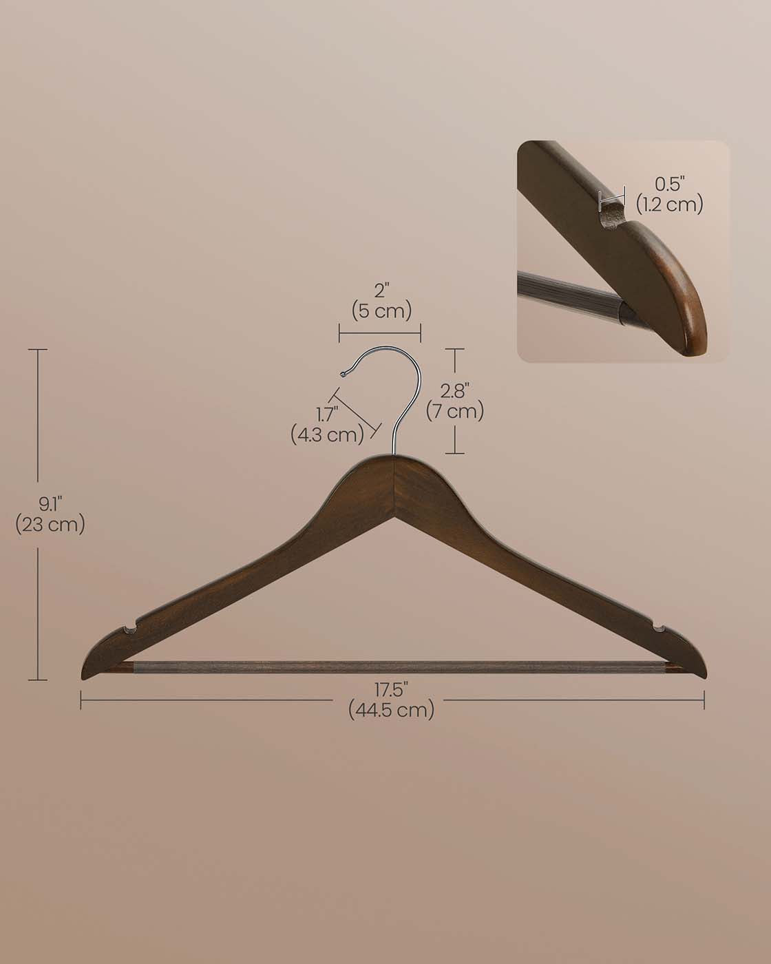 Wood Hangers - Maple Wood - Dark Walnut - 20-Pack with Shoulder Notches and Trousers Bar