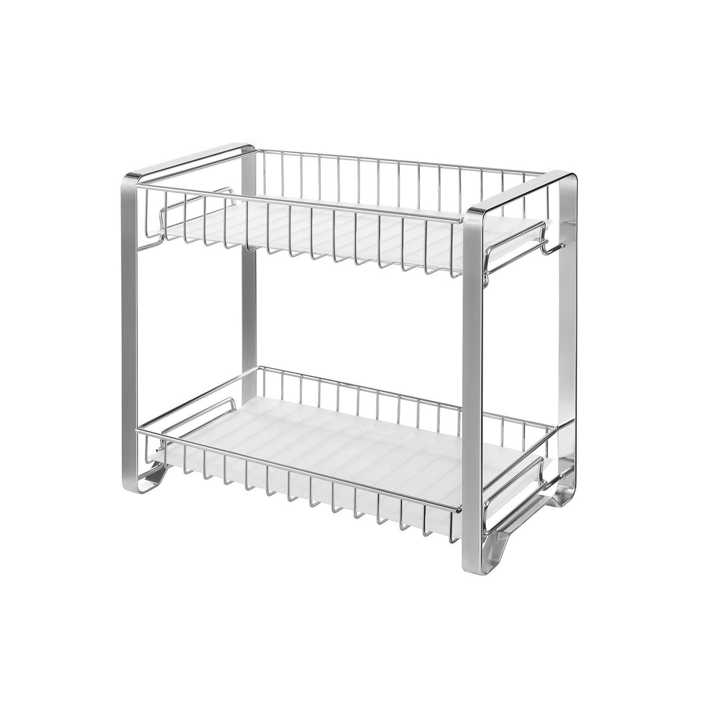 Spice Rack Organizer - Metal - Silver - 2-Tier with Anti-Slip Feet and Plastic Shelf Liner