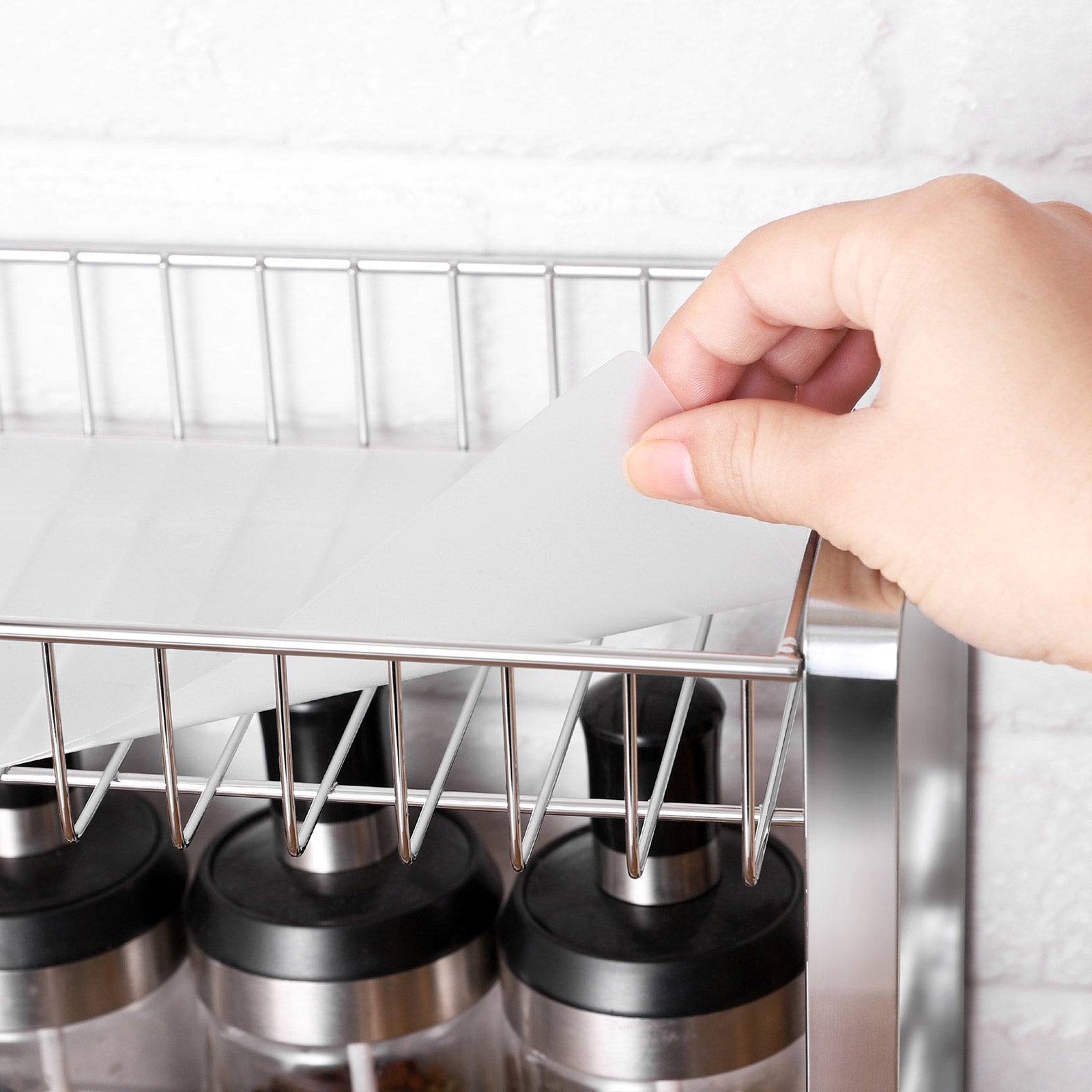 Spice Rack Organizer - Metal - Silver - 2-Tier with Anti-Slip Feet and Plastic Shelf Liner