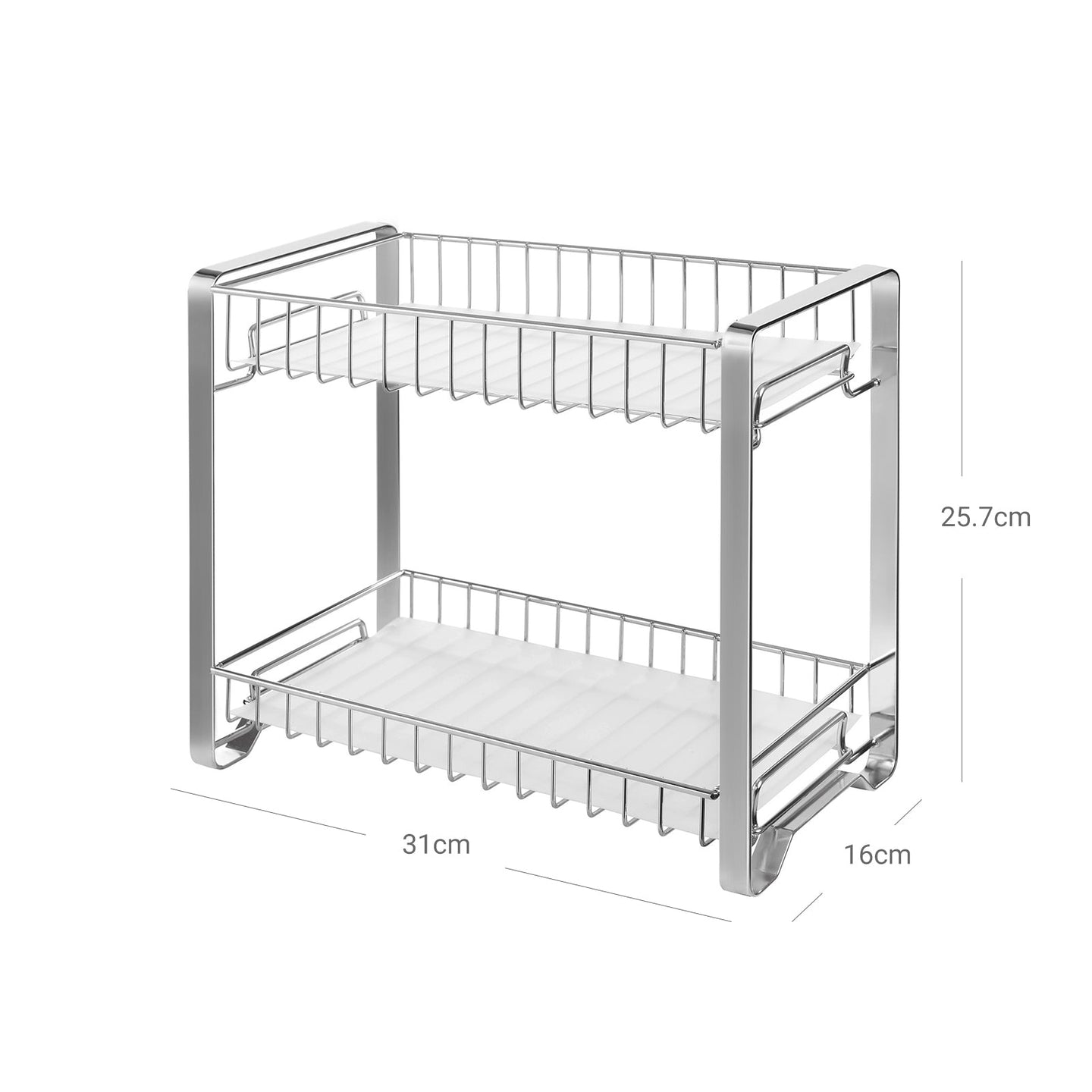 Spice Rack Organizer - Metal - Silver - 2-Tier with Anti-Slip Feet and Plastic Shelf Liner