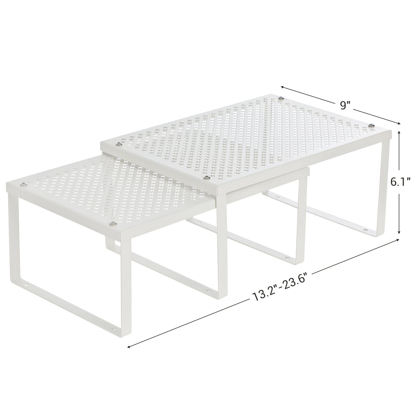 Set of 2 Cupboard Organisers - Metal - White - Stackable and Expandable Kitchen Storage Shelves