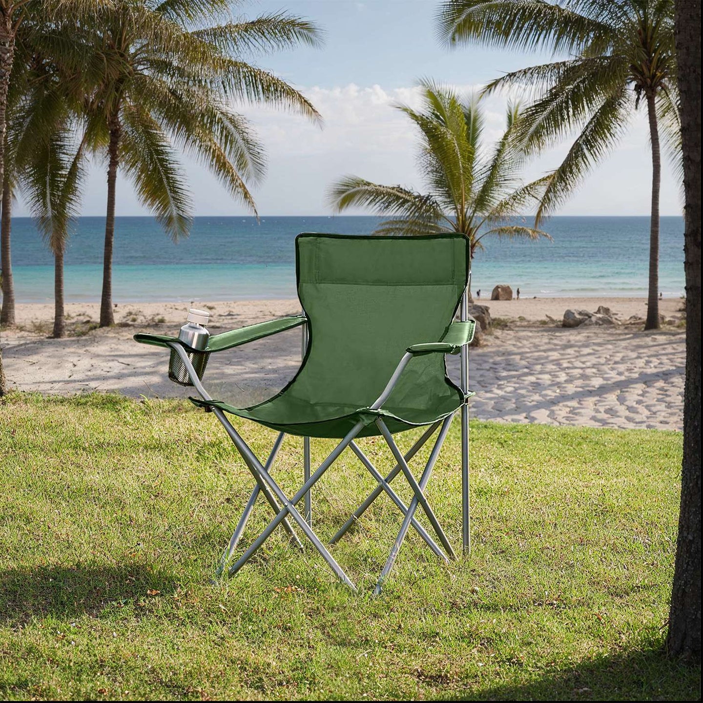 Camping Chairs Set of 2 - Metal - Olive Green - Folding with Armrests