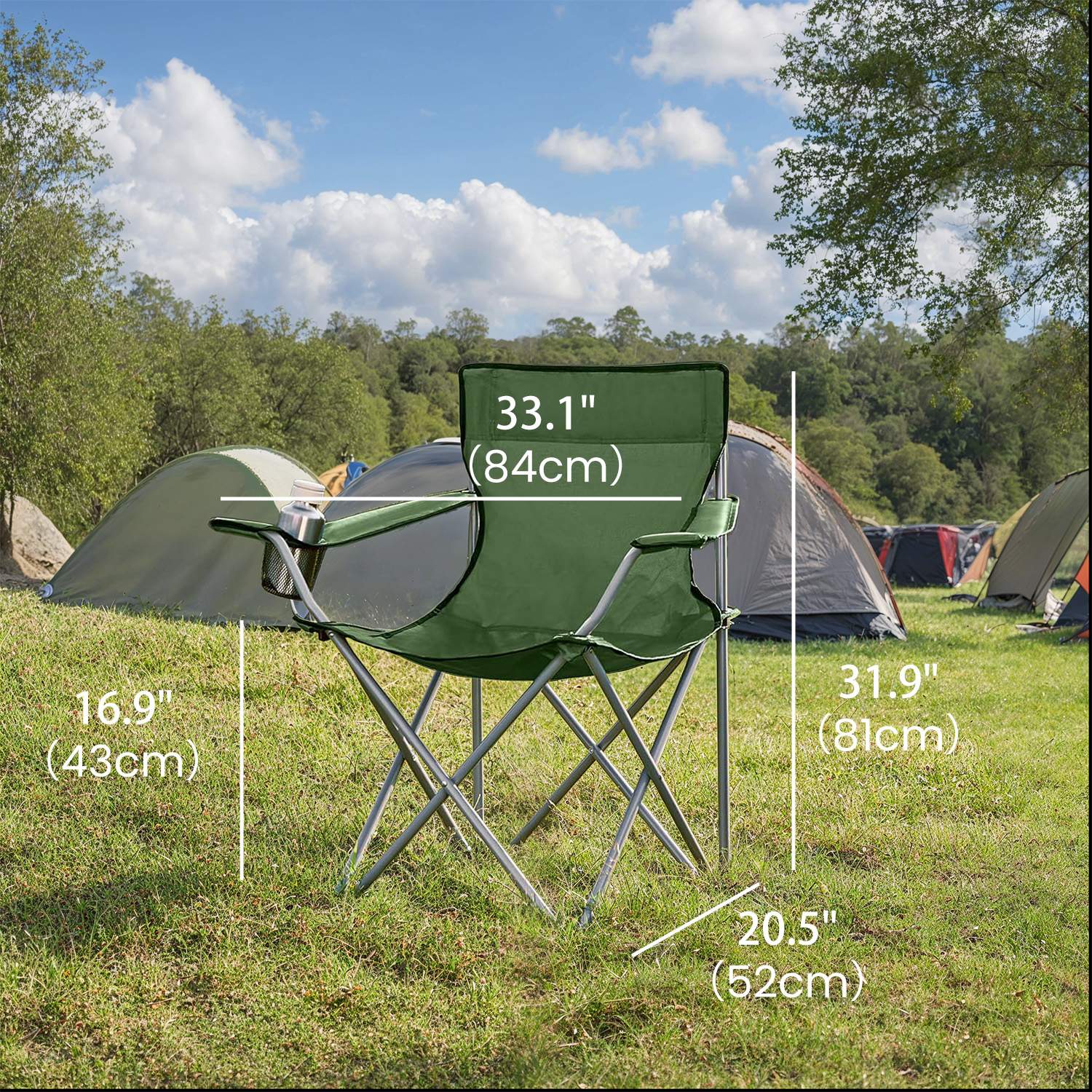 Camping Chairs Set of 2 - Metal - Olive Green - Folding with Armrests