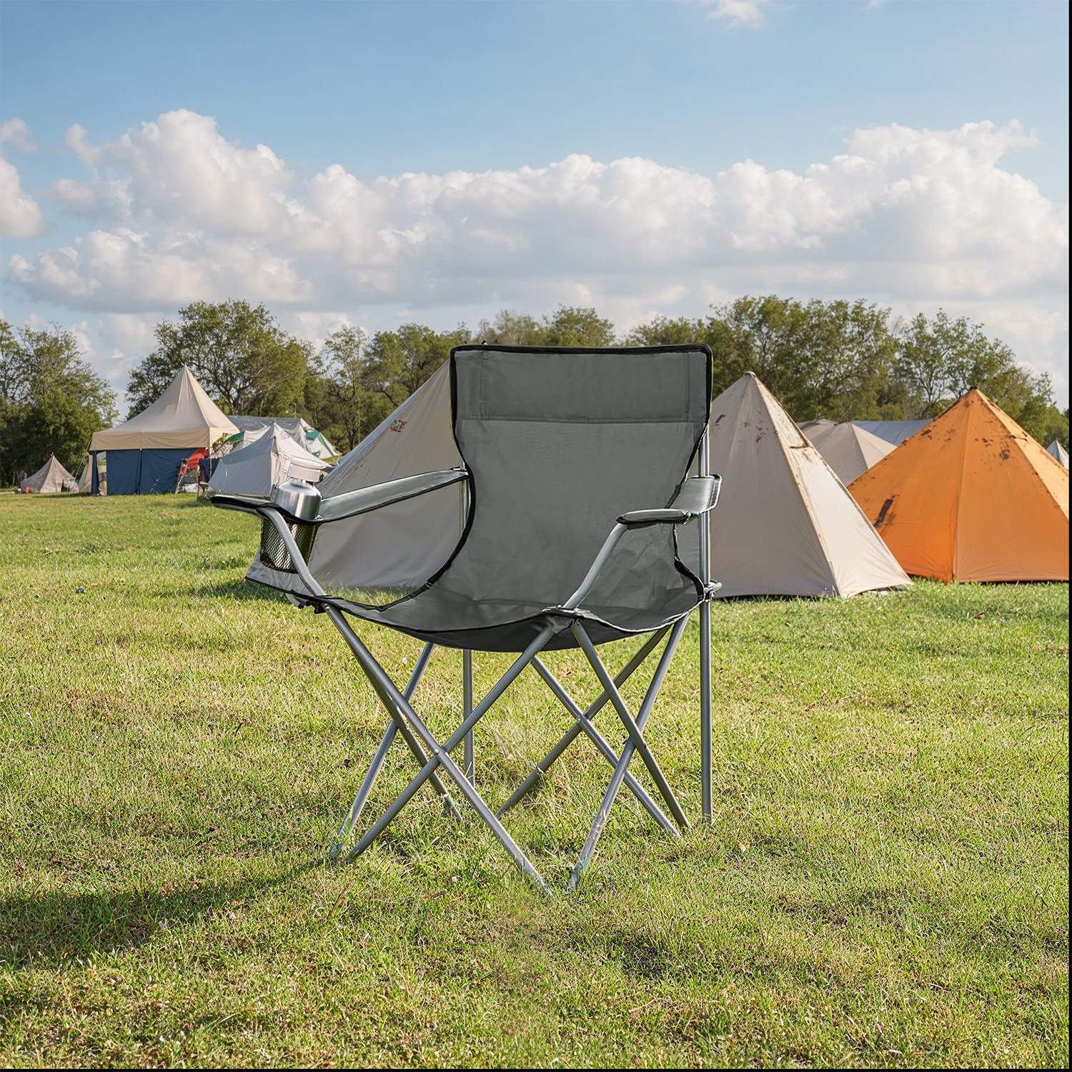 Camping Chairs Set of 2 - Metal - Olive Green - Folding with Armrests