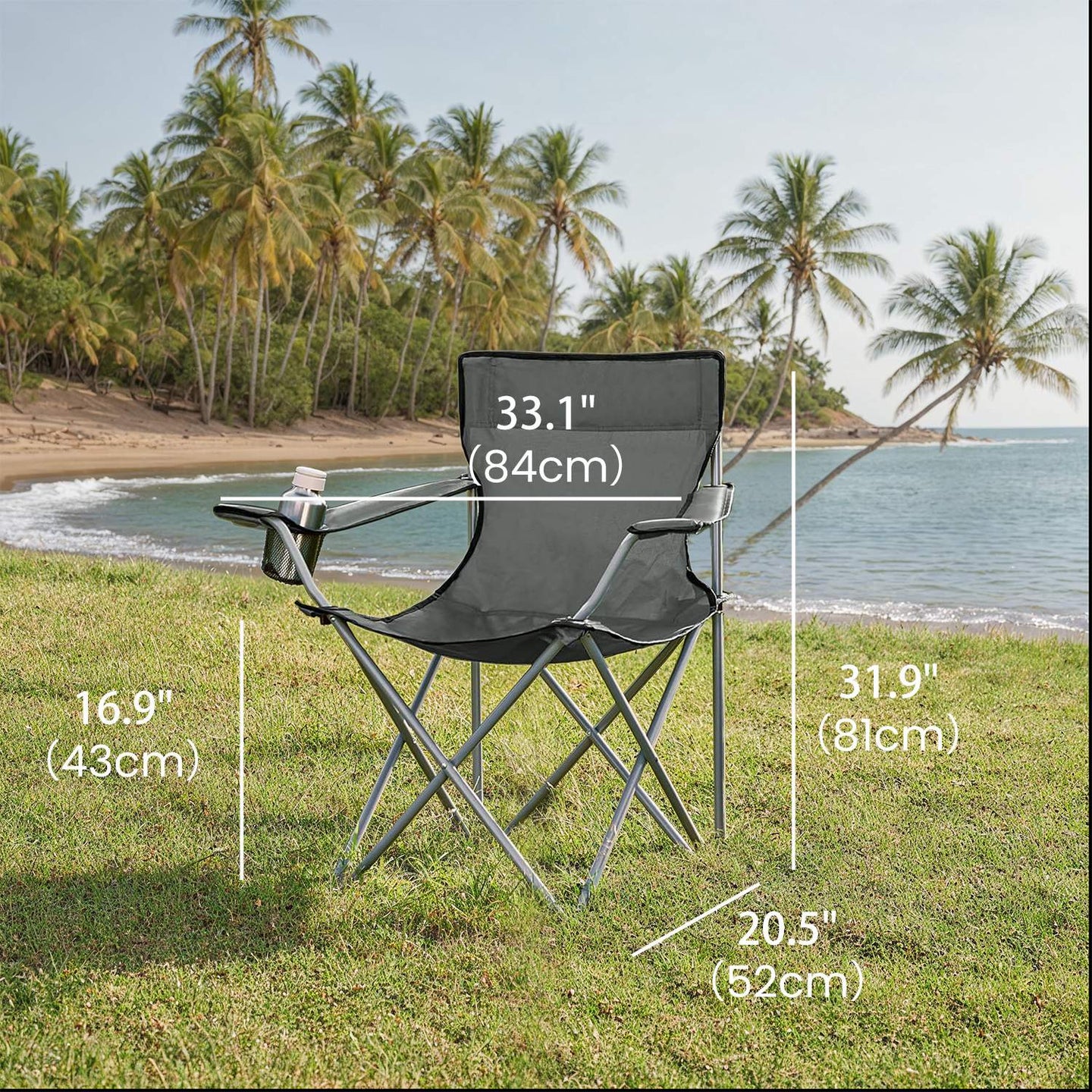 Camping Chairs Set of 2 - Metal - Olive Green - Folding with Armrests
