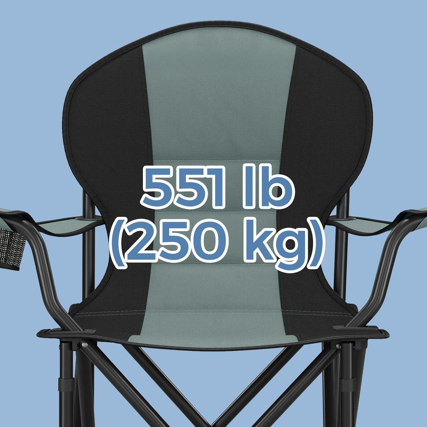 Folding Camping Chair - Heavy-Duty Metal - Grey and Black - Padded Seat with Cup Holder