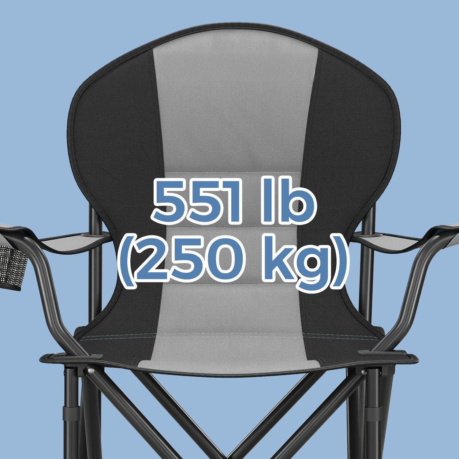 Folding Camping Chair - Heavy-Duty Metal - Grey and Black - Padded Seat with Cup Holder