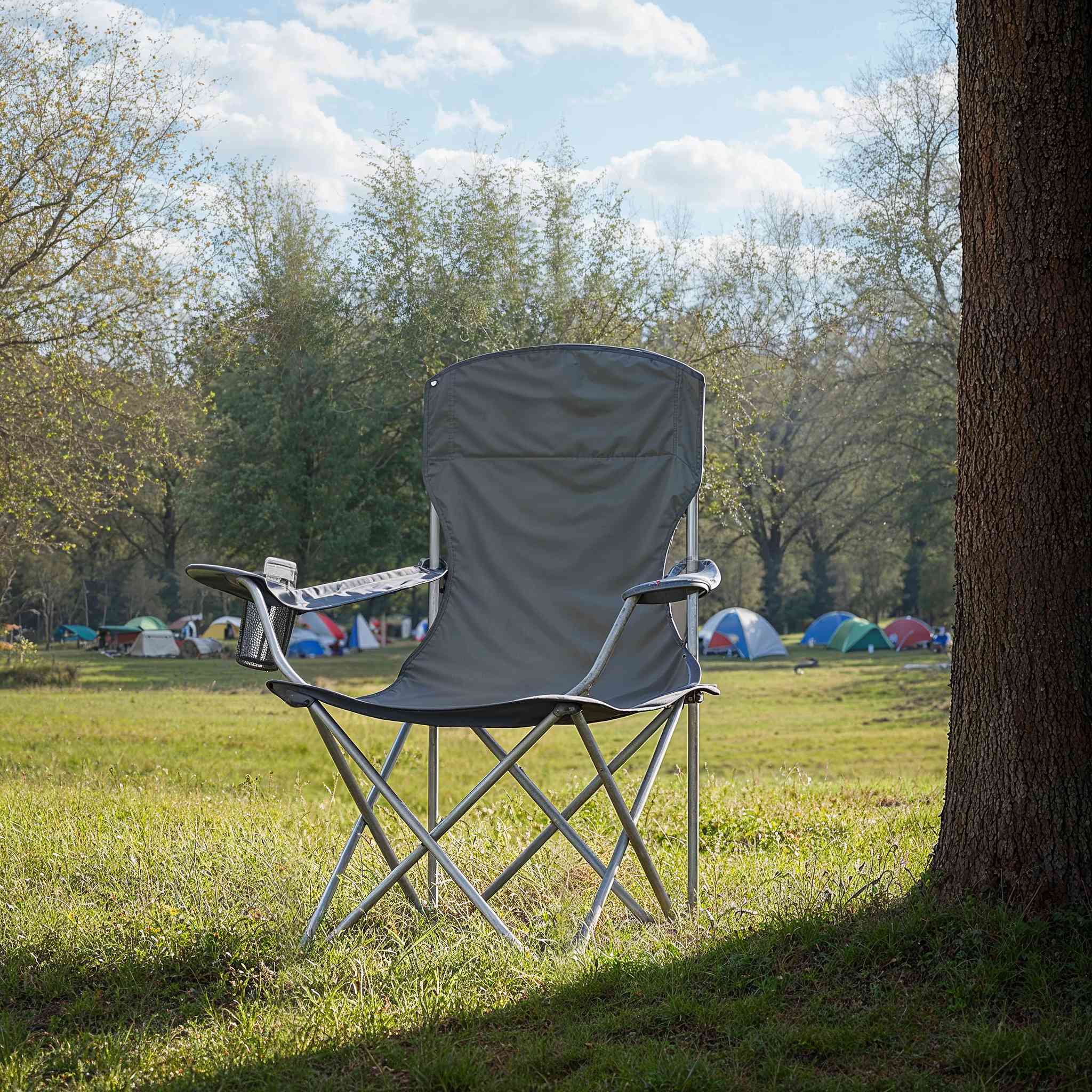 Set of 2 Folding Heavy-Duty Camping Chairs - Metal Frame - Slate Gray - Includes Cup Holder