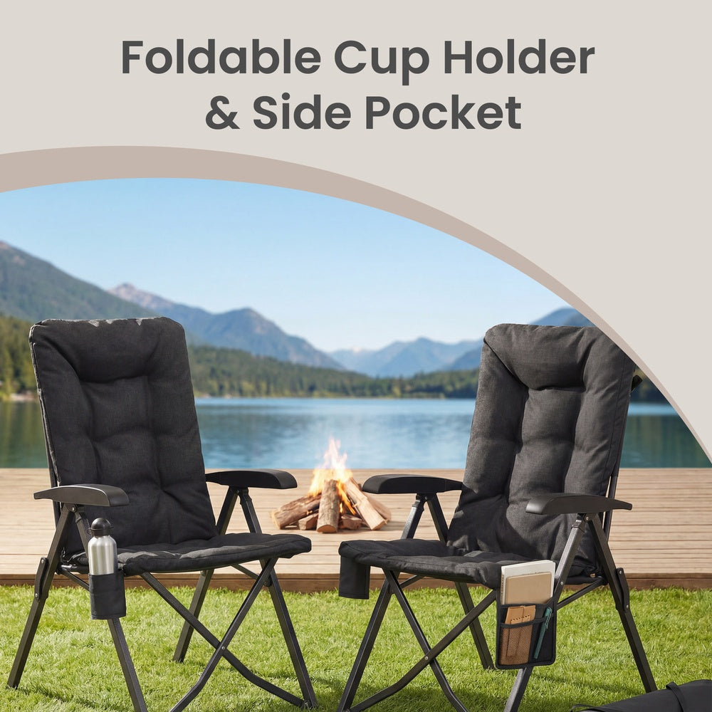 Folding Recliner Chair - Adjustable 95°-150° - Foam Padding - Cup Holder