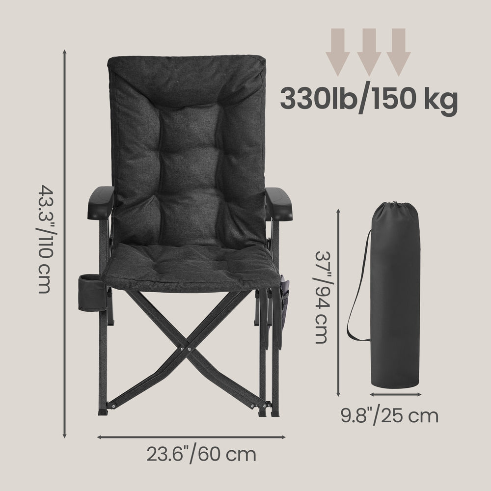 Folding Recliner Chair - Adjustable 95°-150° - Foam Padding - Cup Holder