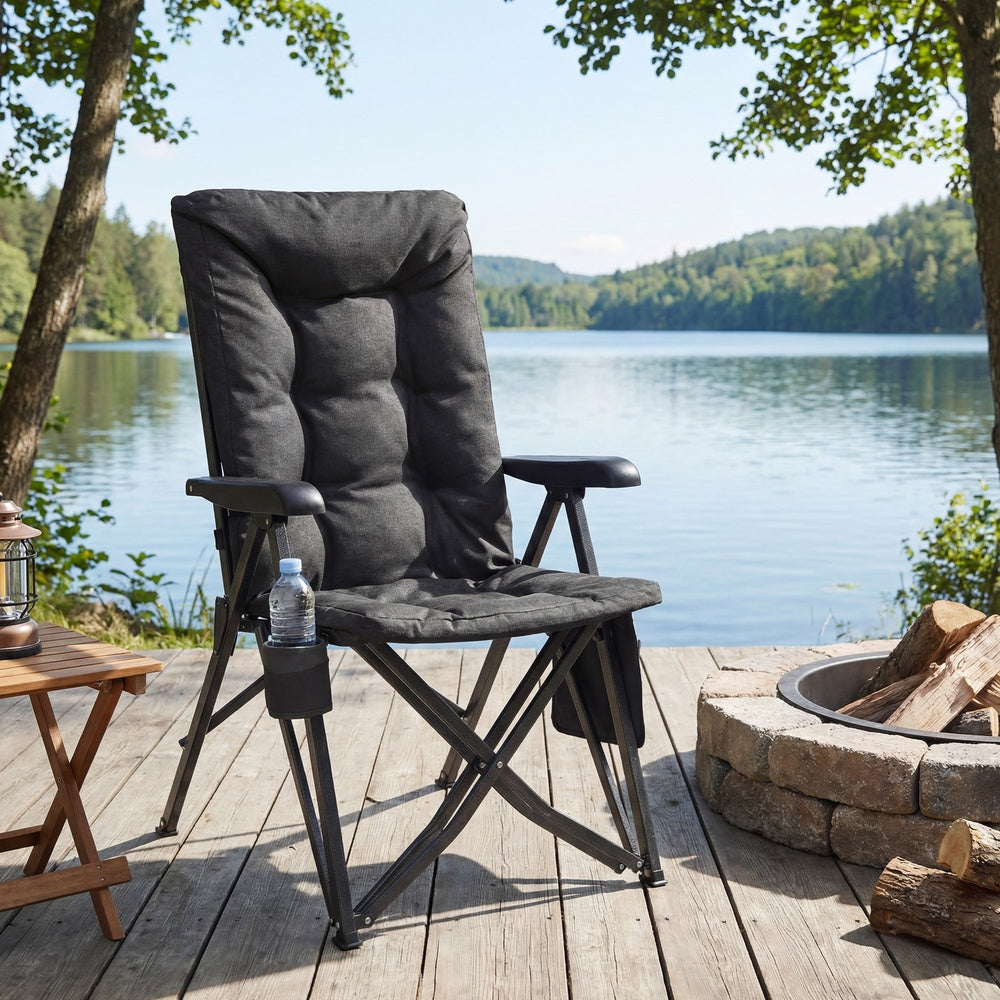 Folding Recliner Chair - Adjustable 95°-150° - Foam Padding - Cup Holder