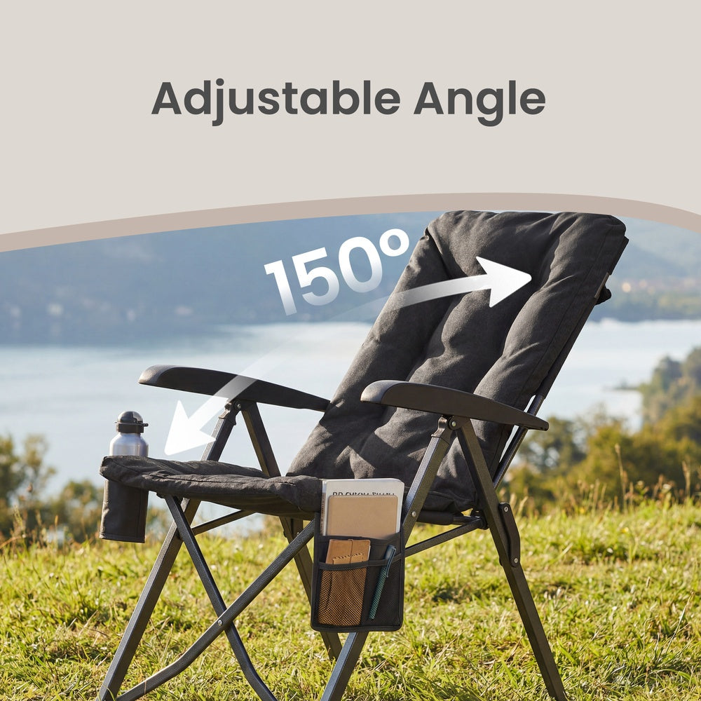 Folding Recliner Chair - Adjustable 95°-150° - Foam Padding - Cup Holder