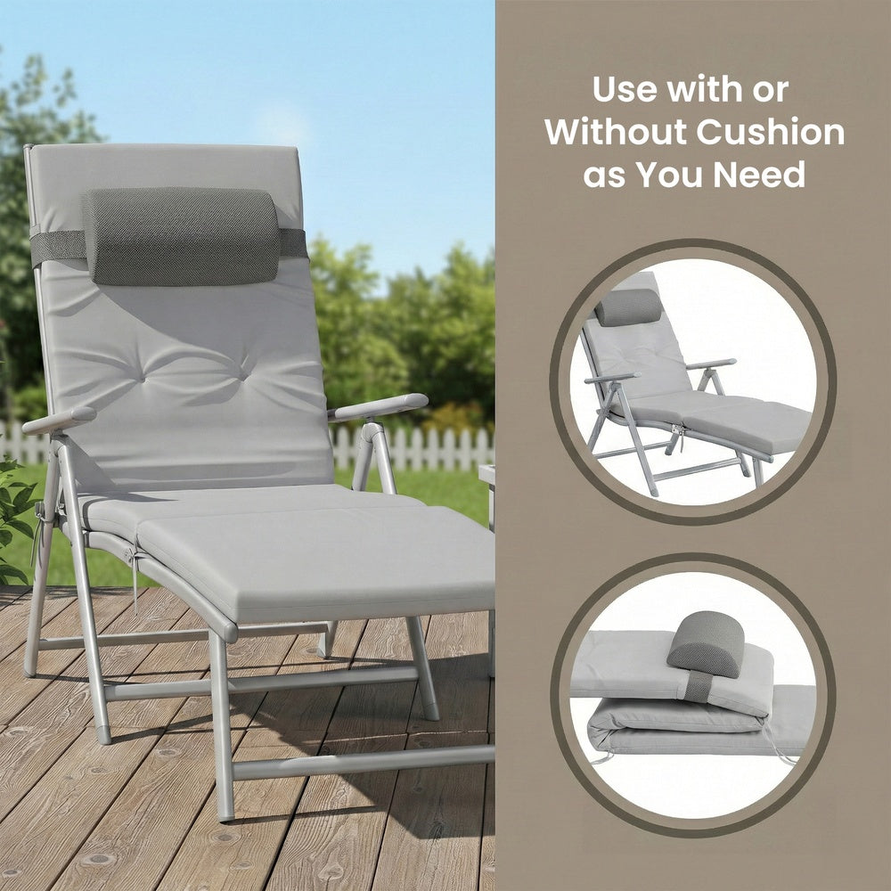 Folding Sun Lounger - 6 cm Thick Mattress - Adjustable Backrest
