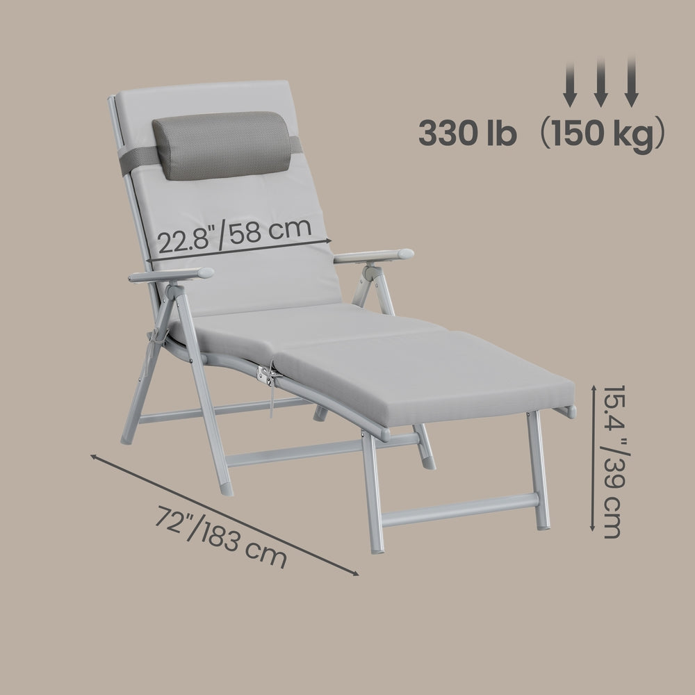 Folding Sun Lounger - 6 cm Thick Mattress - Adjustable Backrest