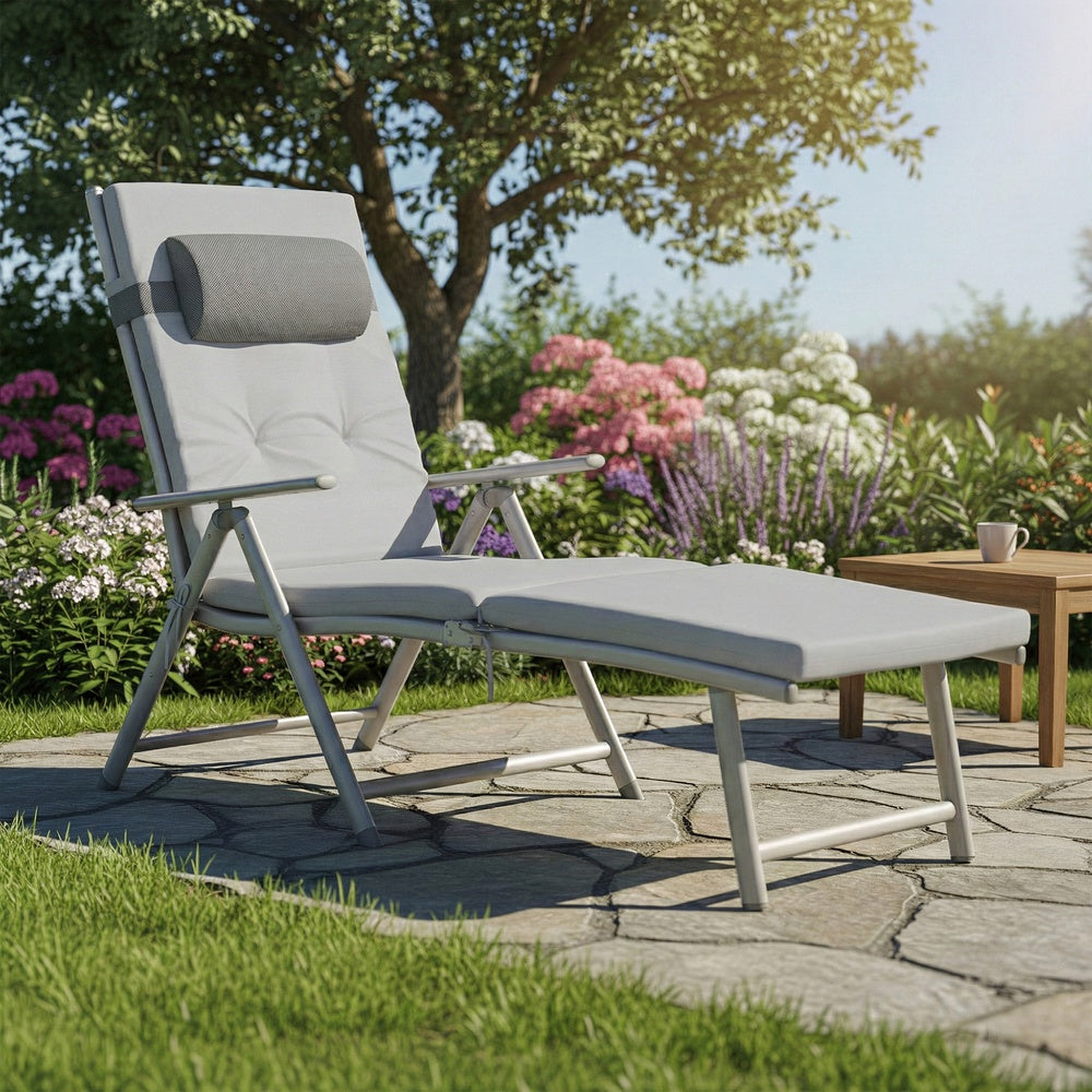 Folding Sun Lounger - 6 cm Thick Mattress - Adjustable Backrest