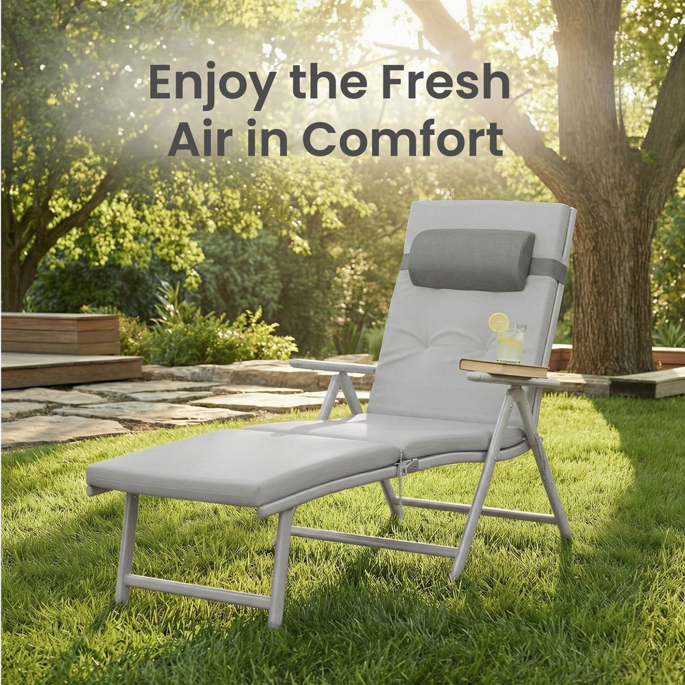 Folding Sun Lounger - 6 cm Thick Mattress - Adjustable Backrest