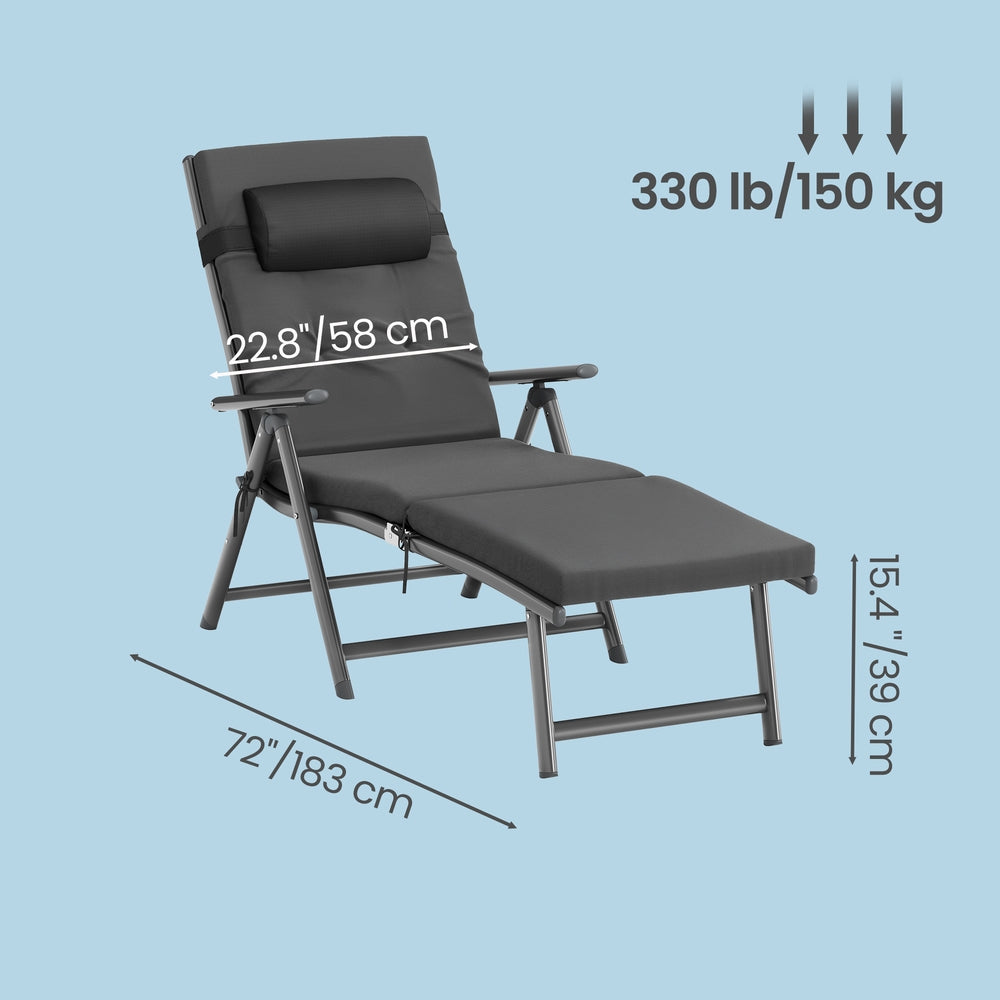 Folding Sun Lounger - Breathable Fabric - Adjustable Backrest