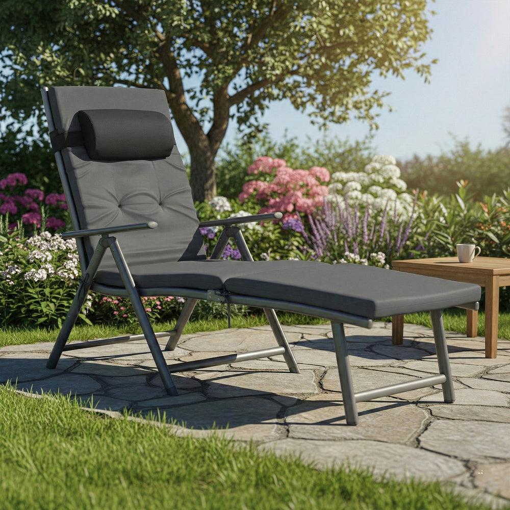 Folding Sun Lounger - Breathable Fabric - Adjustable Backrest