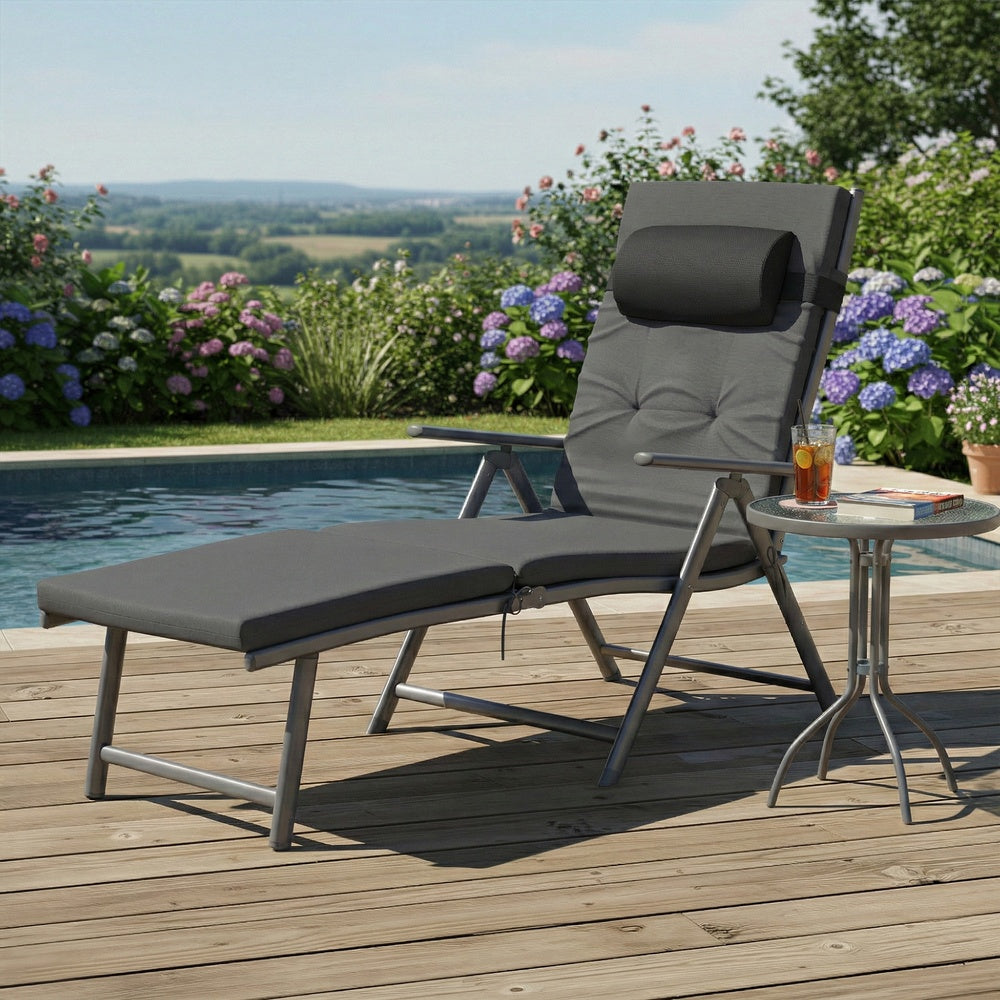Folding Sun Lounger - Breathable Fabric - Adjustable Backrest