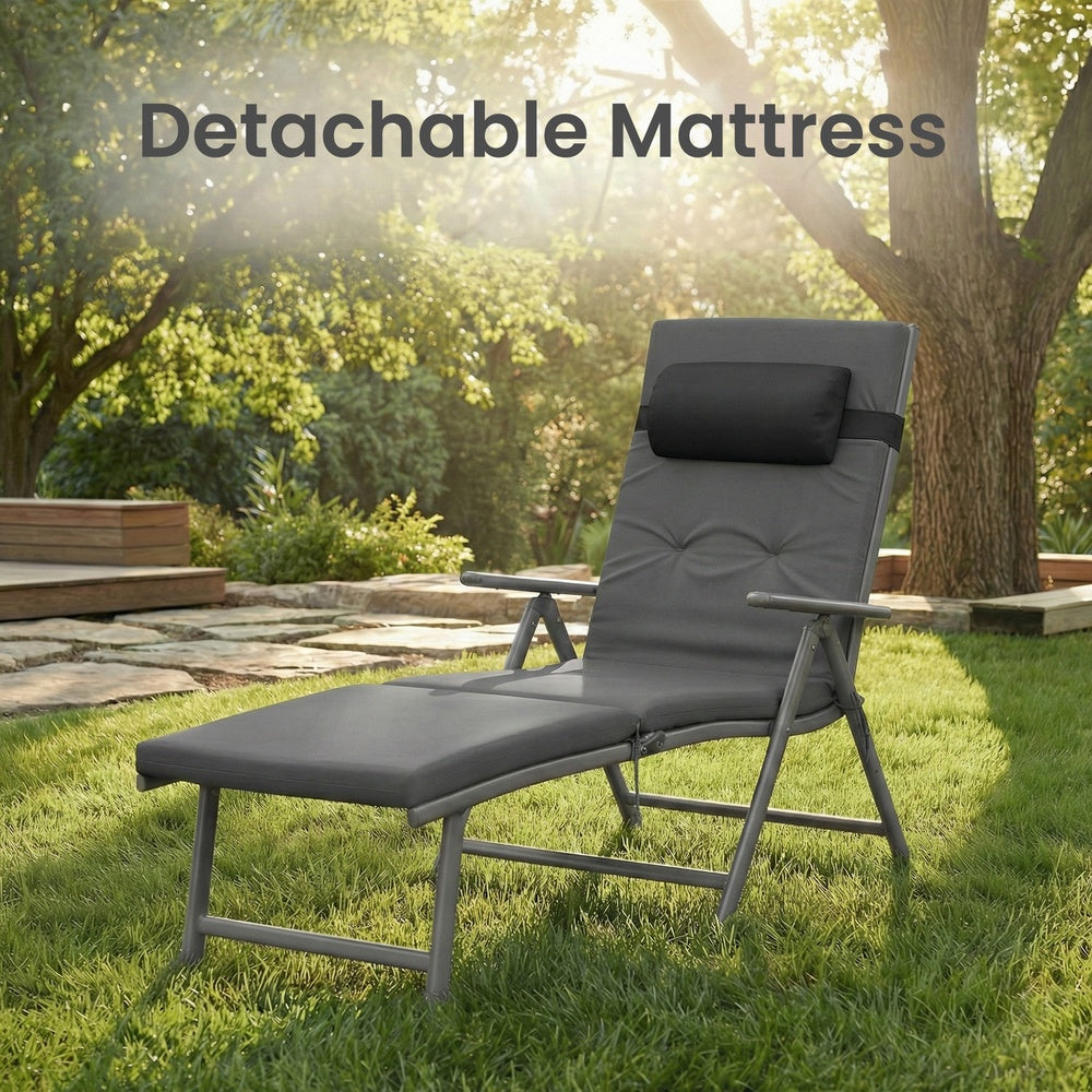 Folding Sun Lounger - Breathable Fabric - Adjustable Backrest
