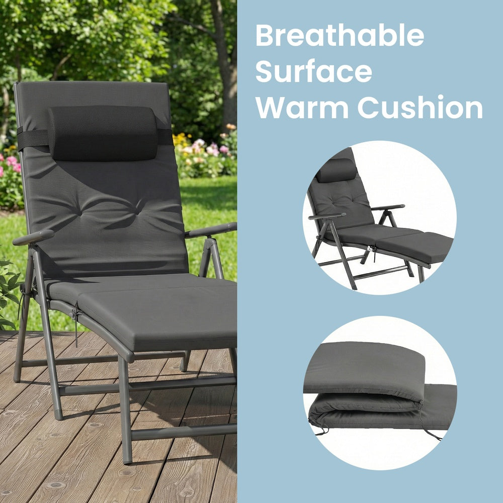 Folding Sun Lounger - Breathable Fabric - Adjustable Backrest