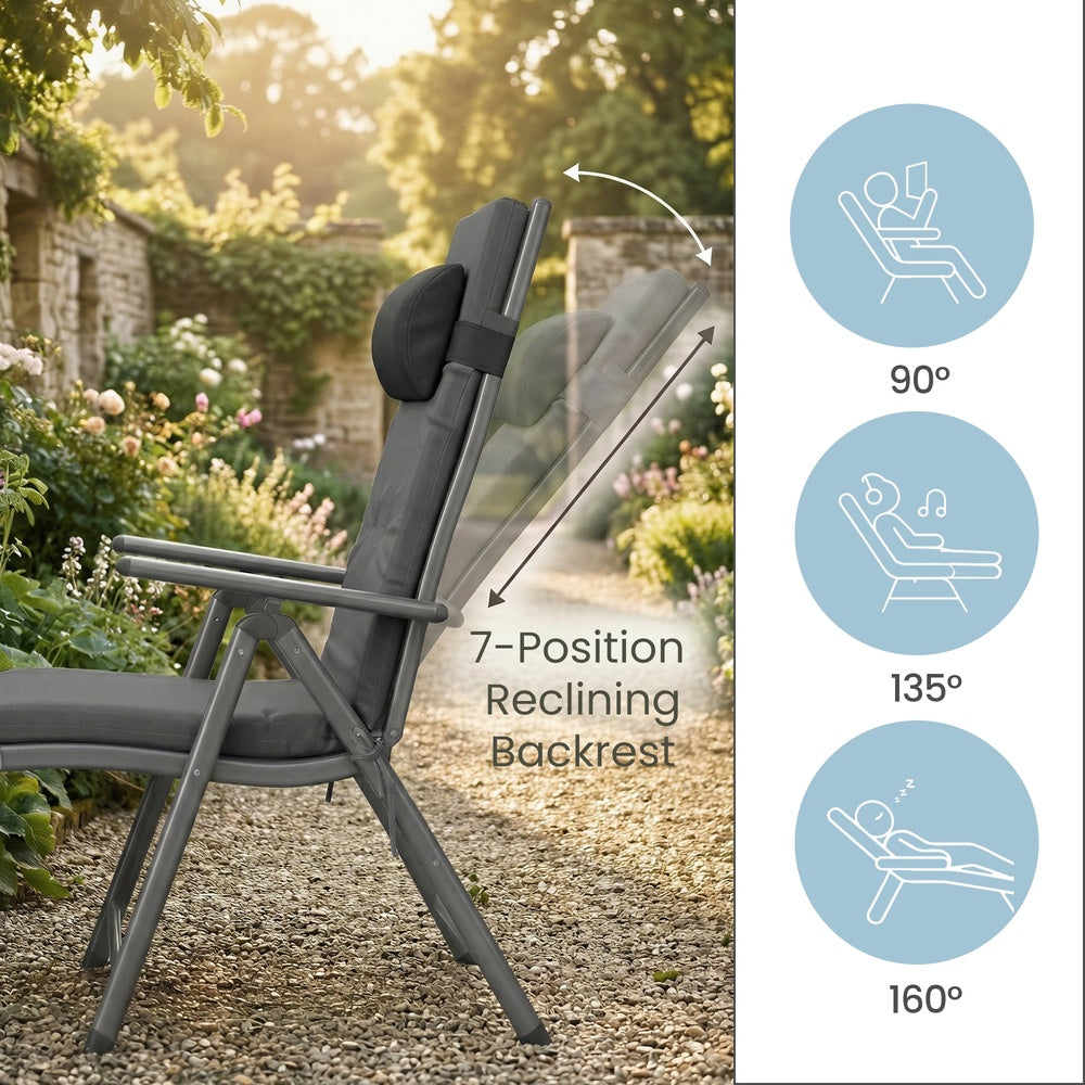 Folding Sun Lounger - Breathable Fabric - Adjustable Backrest