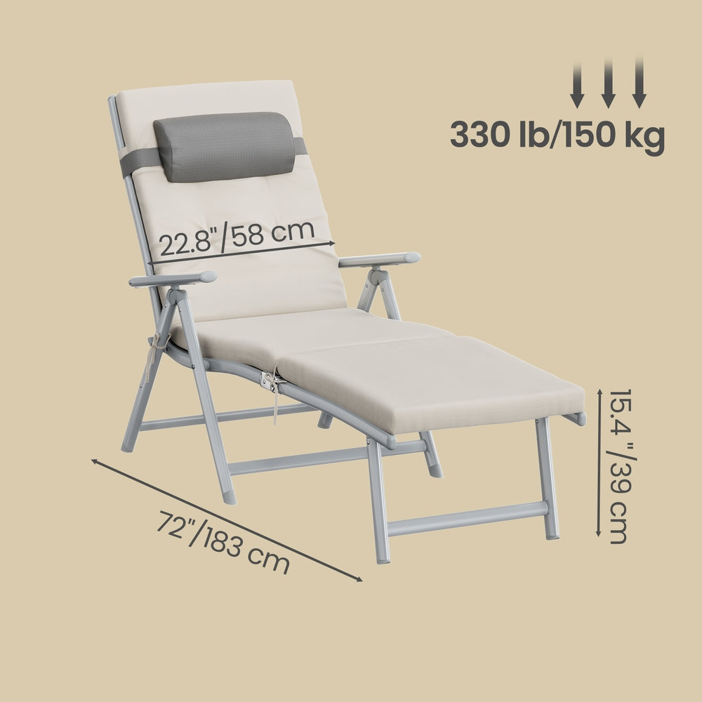 Folding Outdoor Sun Lounger - Breathable Fabric - Adjustable Backrest