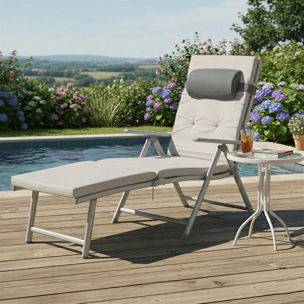 Folding Outdoor Sun Lounger - Breathable Fabric - Adjustable Backrest