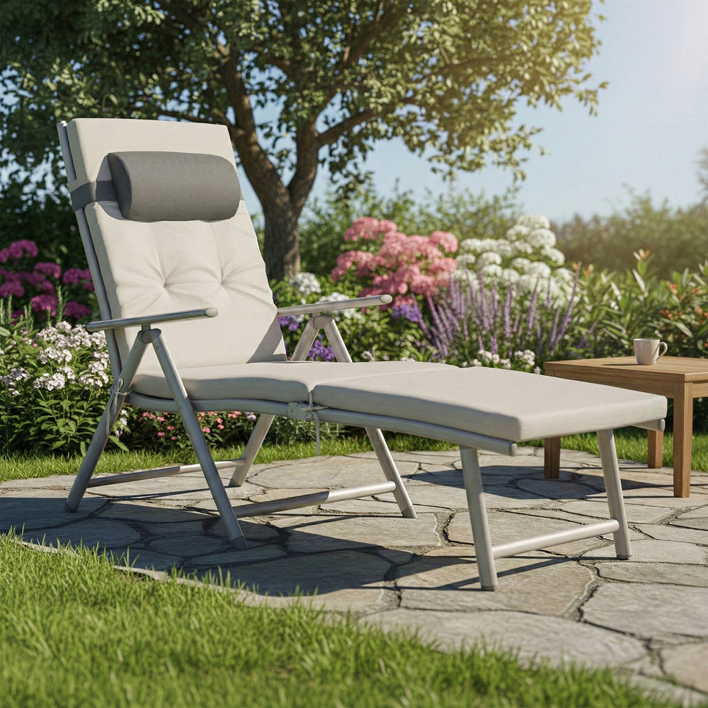 Folding Outdoor Sun Lounger - Breathable Fabric - Adjustable Backrest