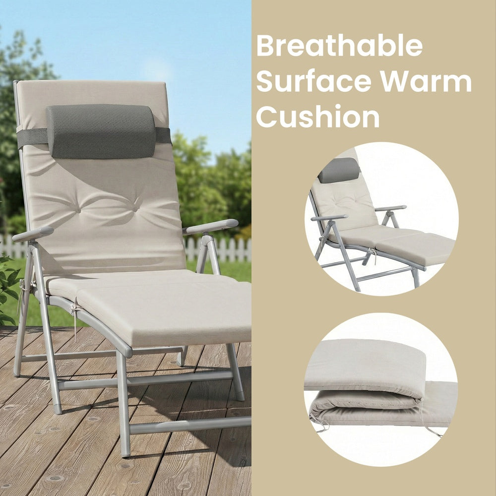 Folding Outdoor Sun Lounger - Breathable Fabric - Adjustable Backrest