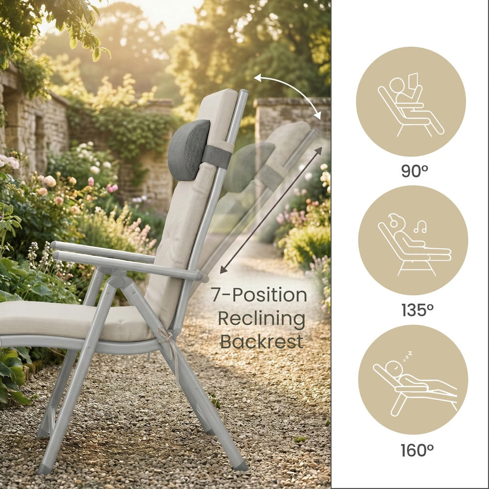 Folding Outdoor Sun Lounger - Breathable Fabric - Adjustable Backrest