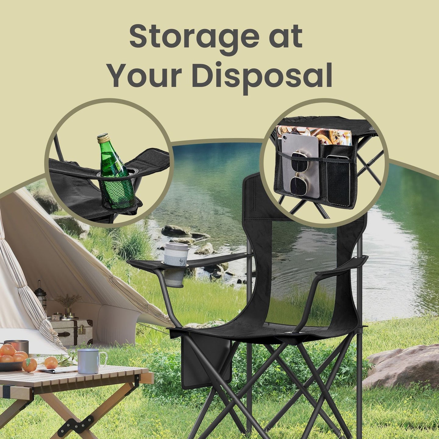 Foldable Camping Chairs Set of 2 - High Back