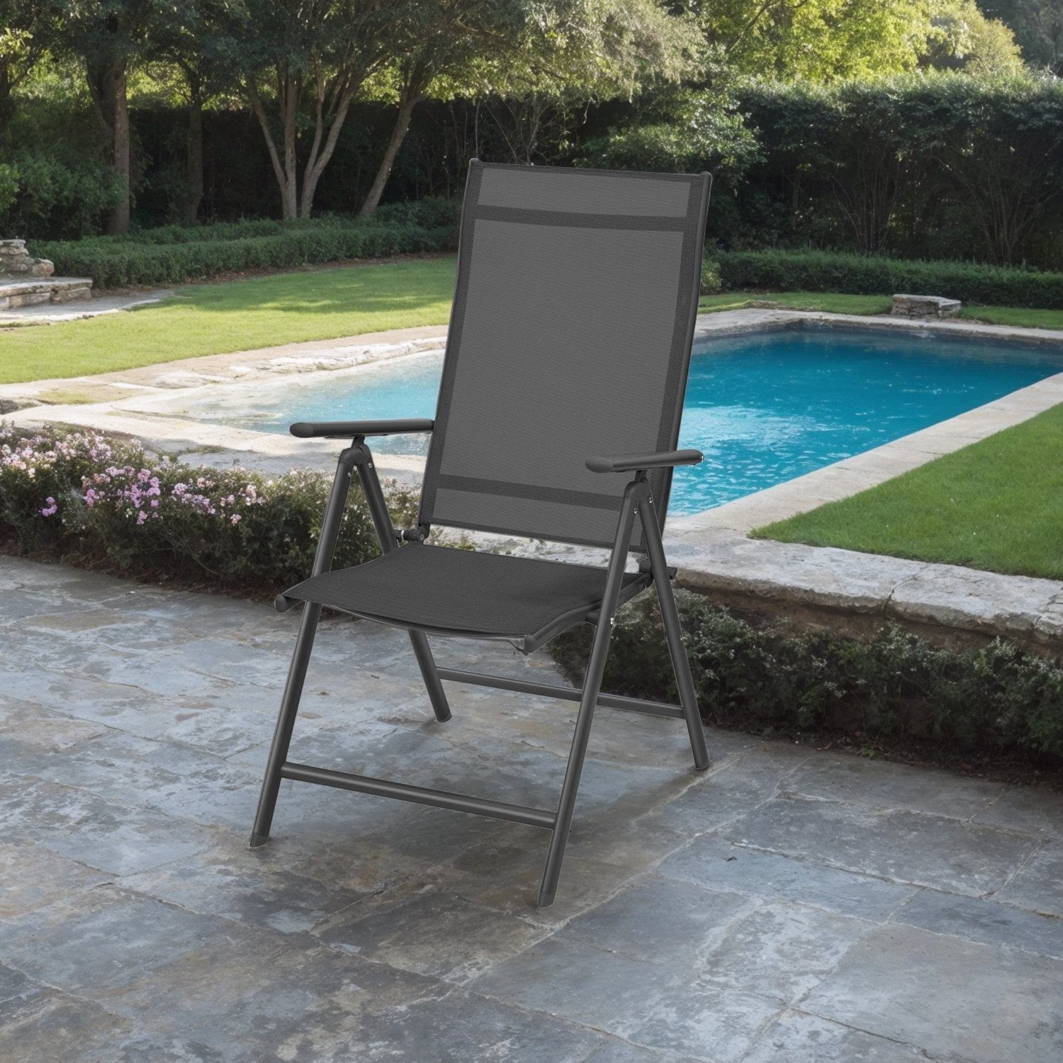 Folding Outdoor Chair - Fabric - Grey - 8-Angle Reclining Back