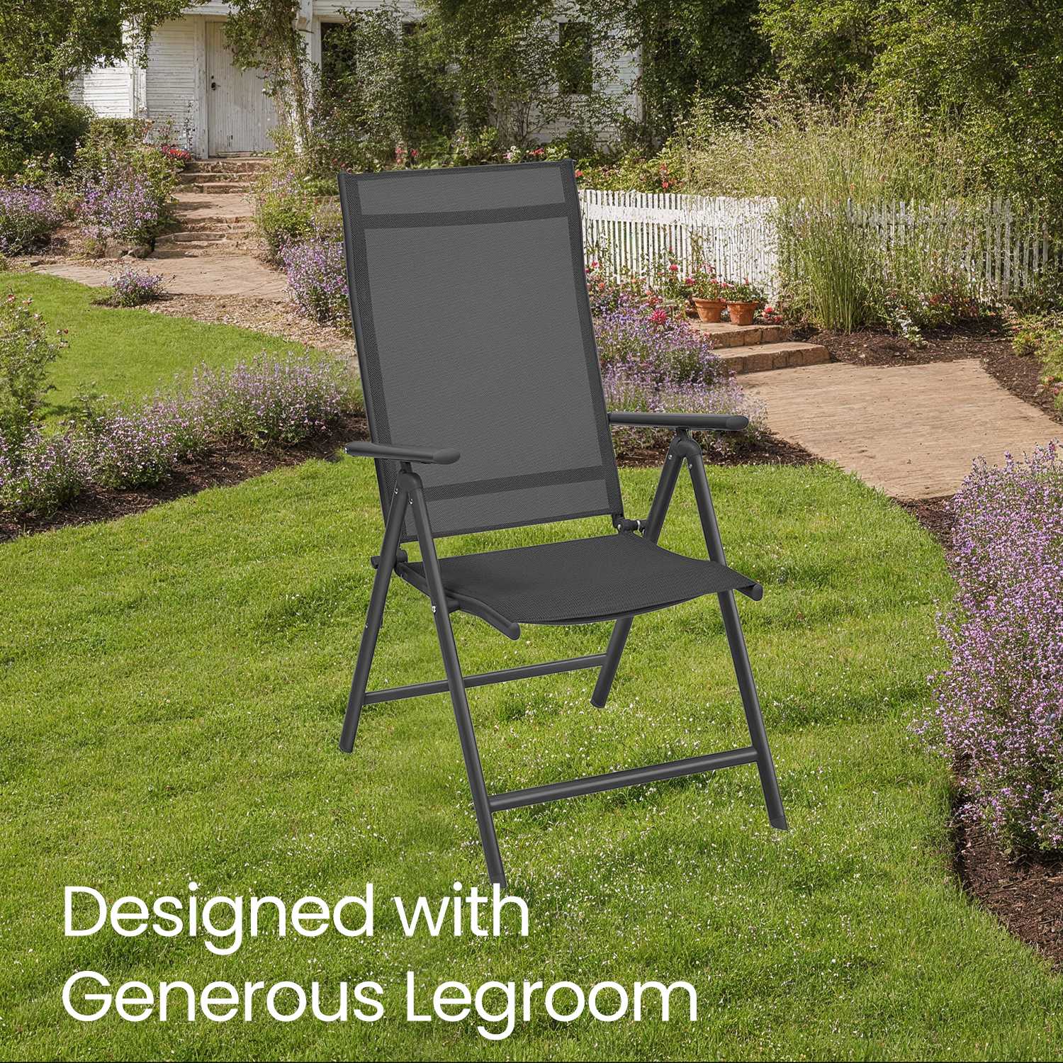 Folding Outdoor Chair - Fabric - Grey - 8-Angle Reclining Back