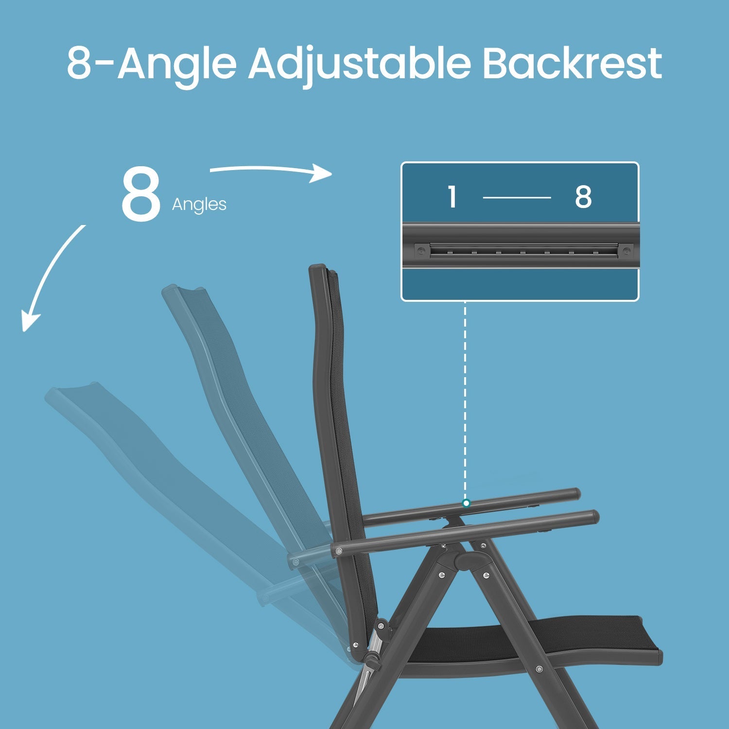 Folding Outdoor Chair - Fabric - Grey - 8-Angle Reclining Back