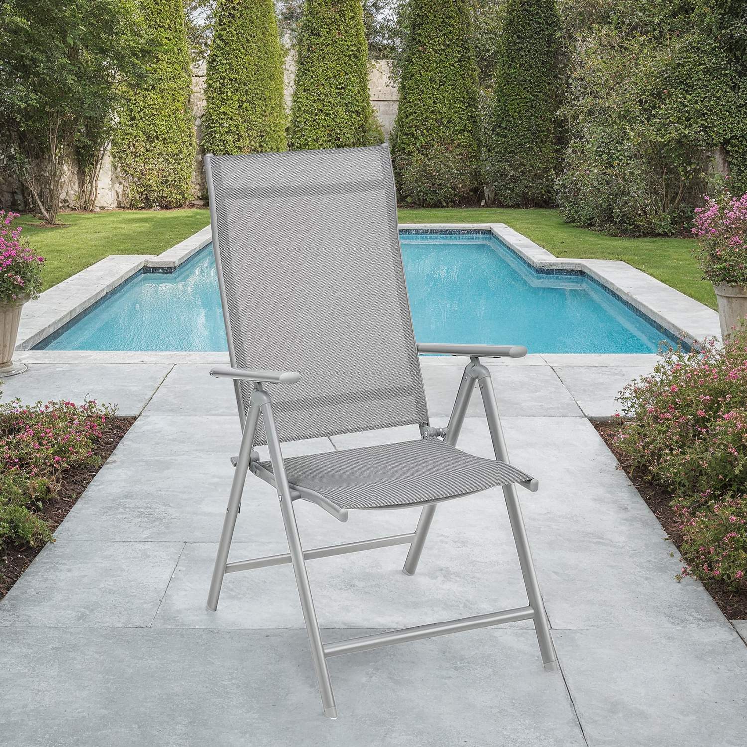 Folding Outdoor Chair - Fabric - Grey - 8-Angle Reclining Back